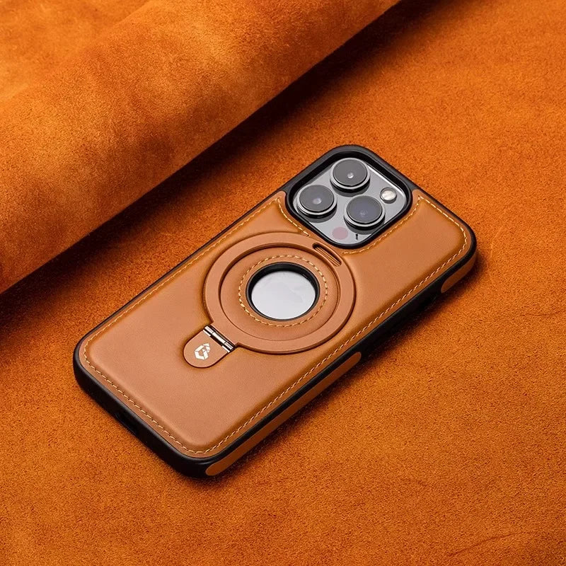 Luxury Leather MagSafe Case with Ring Holder for iPhone