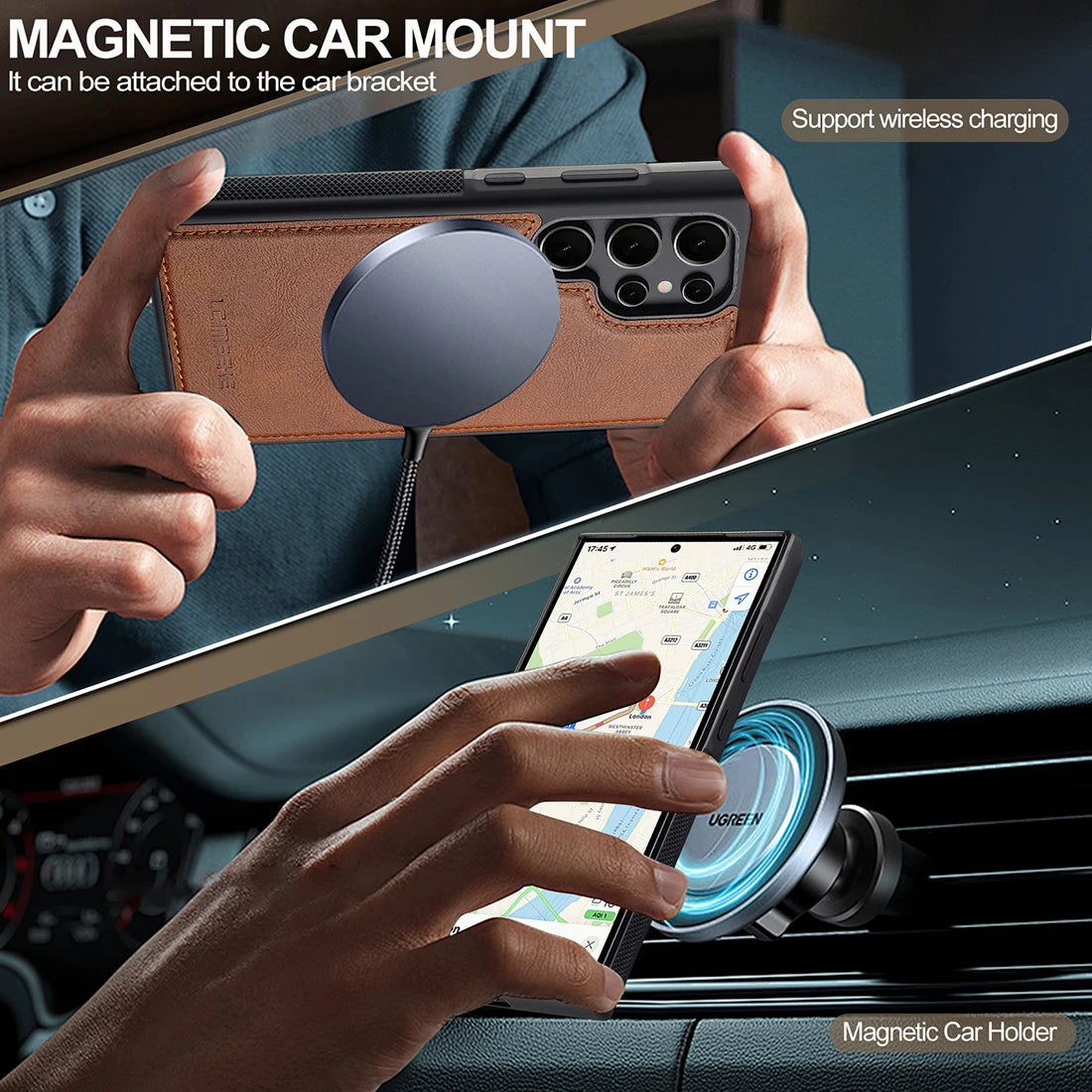 Magnetic Leather Wallet Case with Card Pocket for Samsung
