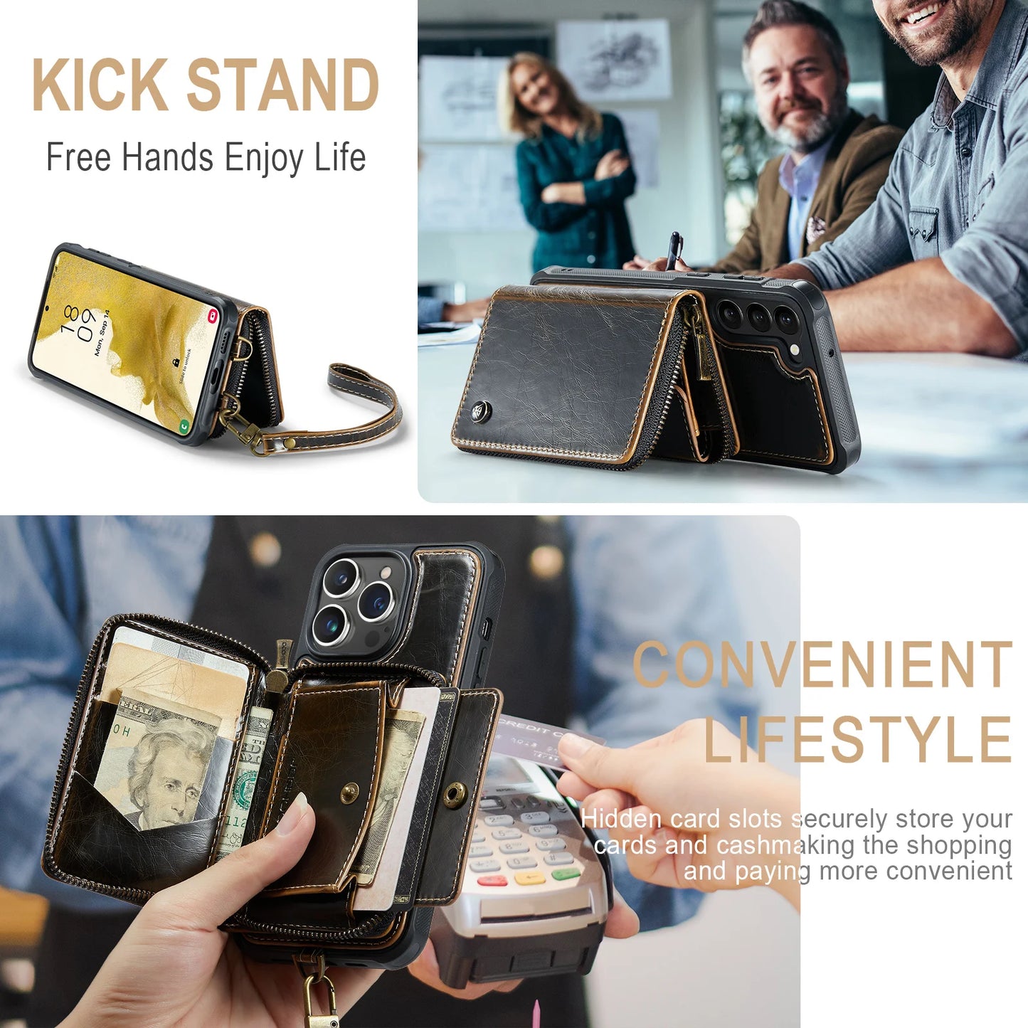Crossbody Leather Wallet Case with Card Slots for Samsung