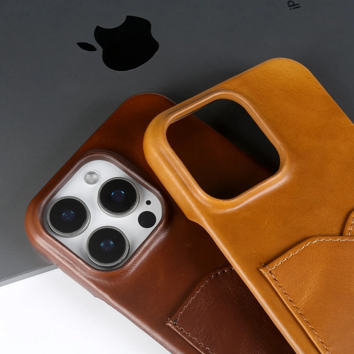 Vintage Genuine Leather iPhone Case with Card Slot Full Cover