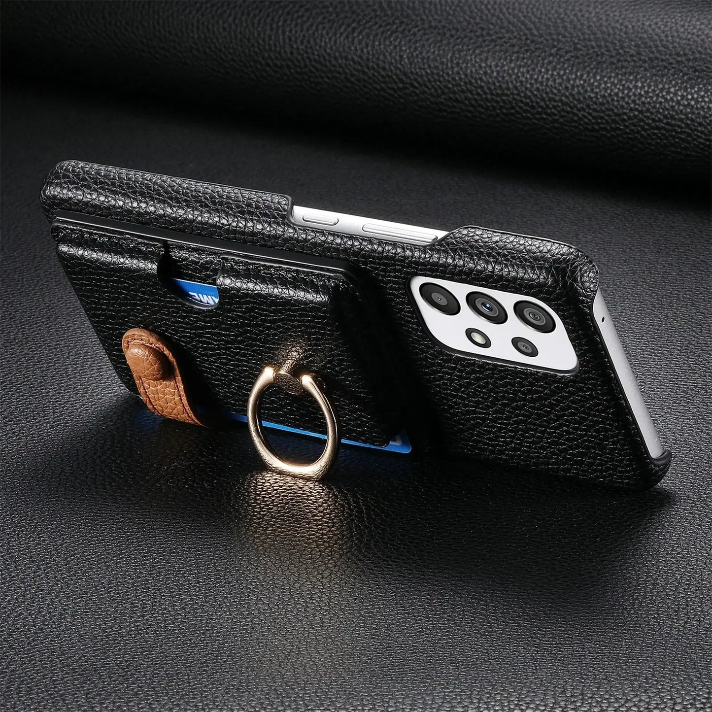 Leather Wallet Phone Case with Ring for Samsung Galaxy Series