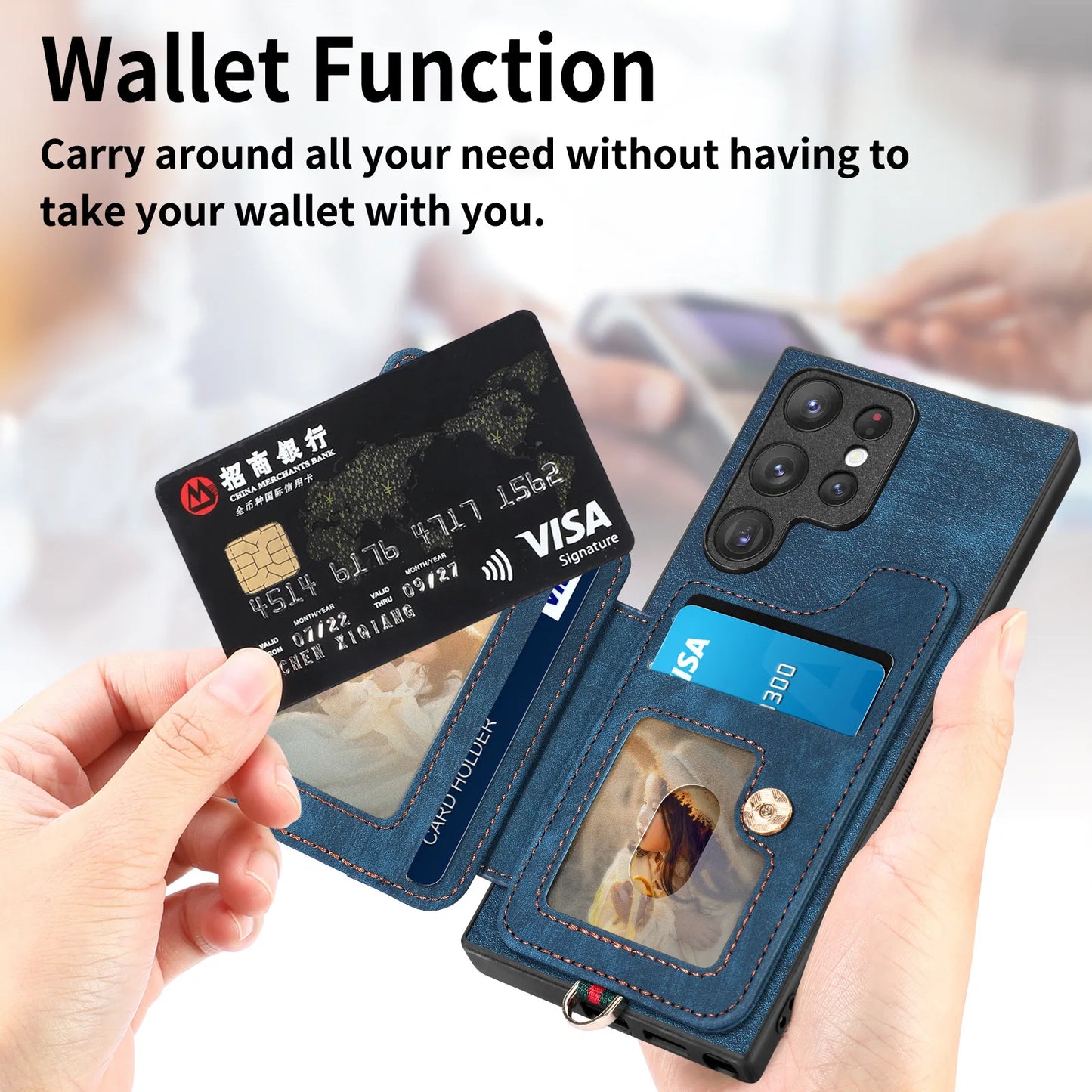 Leather Wallet Phone Case with Ring Holder for Samsung