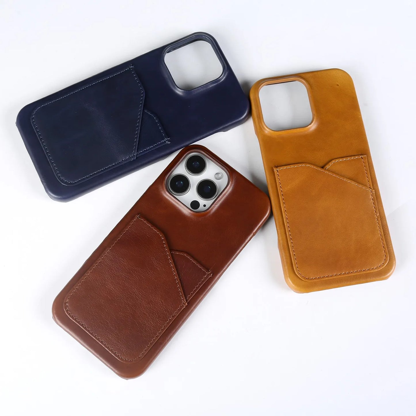Vintage Genuine Leather iPhone Case with Card Slot Full Cover