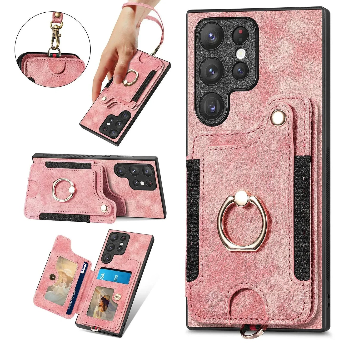Leather Wallet Phone Case with Ring Holder for Samsung