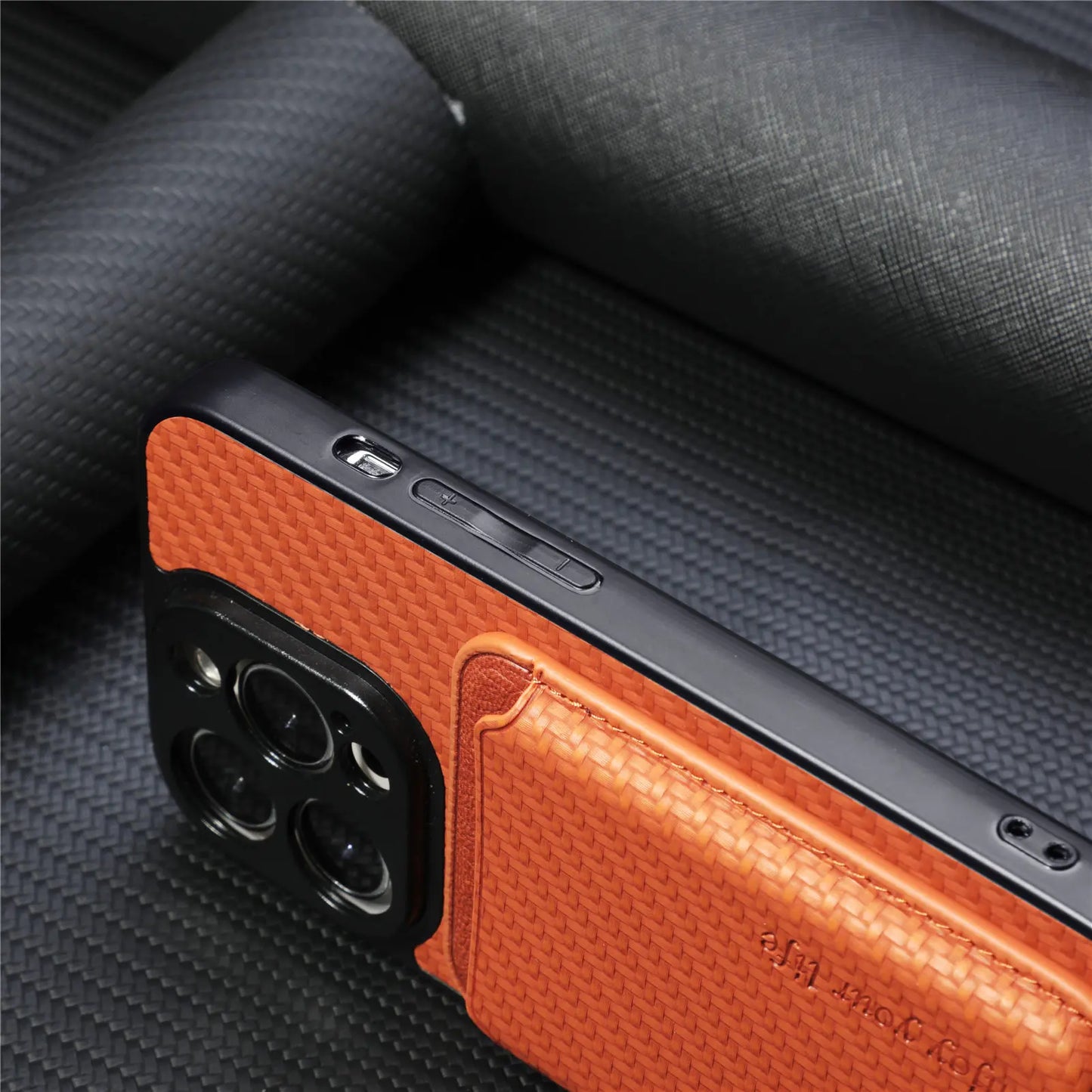 Carbon Fiber PU Leather MagSafe Case with Card Holder for iPhone