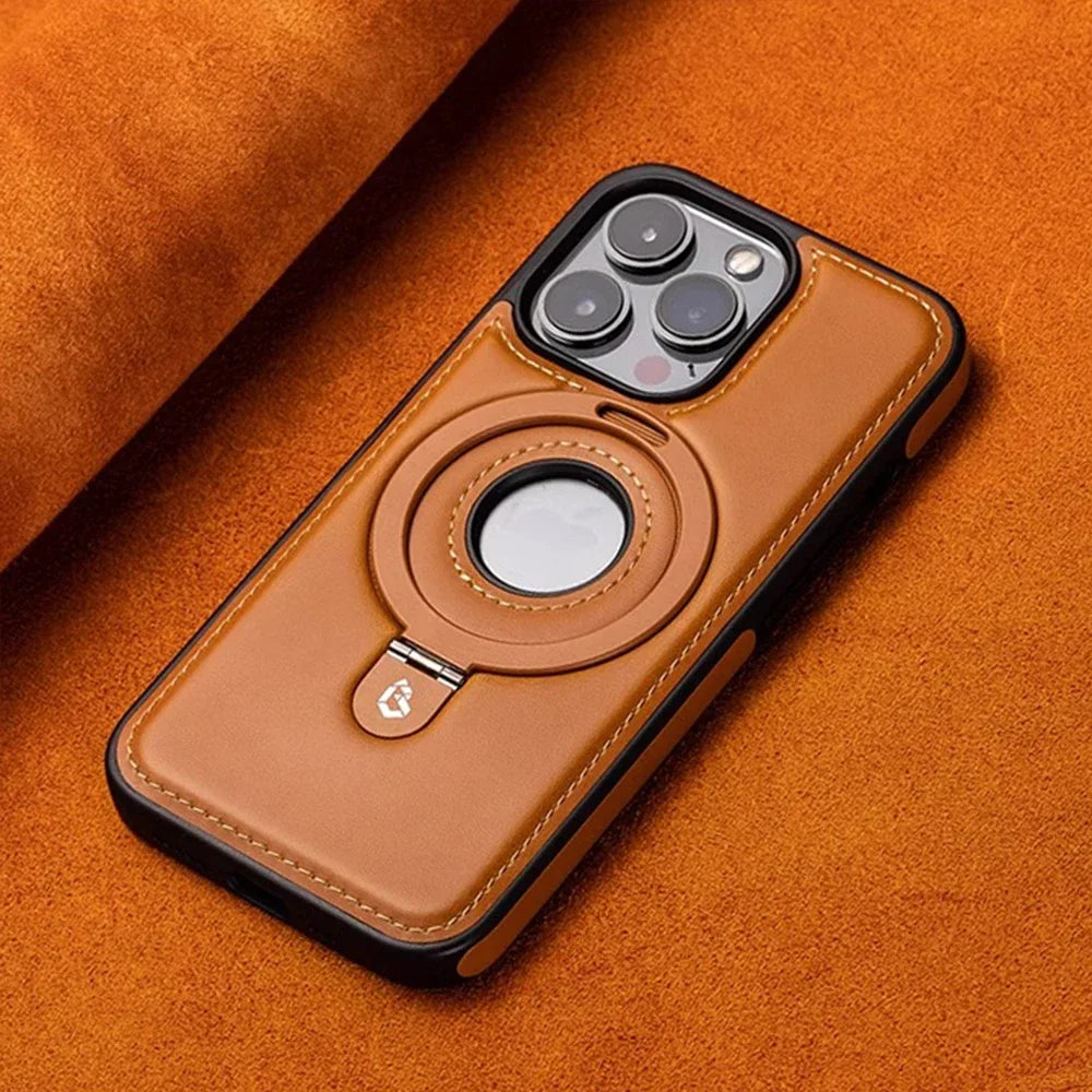 Luxury Leather MagSafe Case with Ring Holder for iPhone