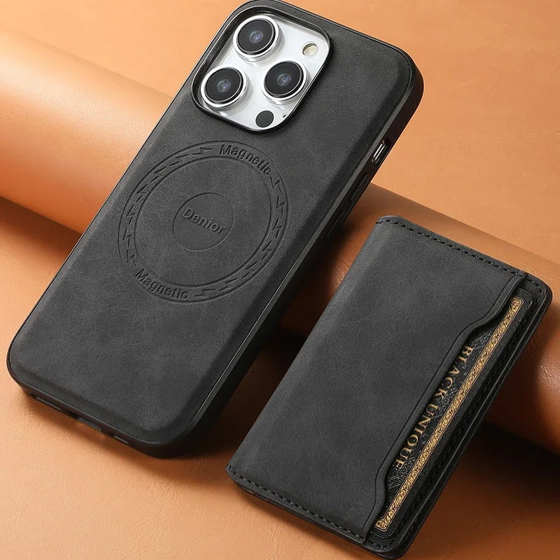 Retro Leather Wallet Case with MagSafe & Card Holder for iPhone
