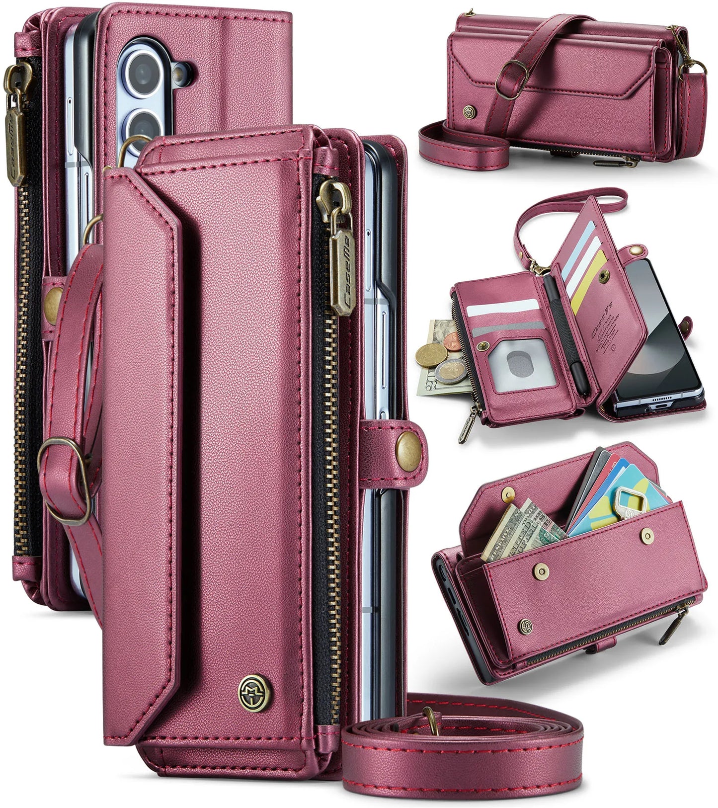PU Leather Wallet Case with Strap & Card Holder for Galaxy Z Fold