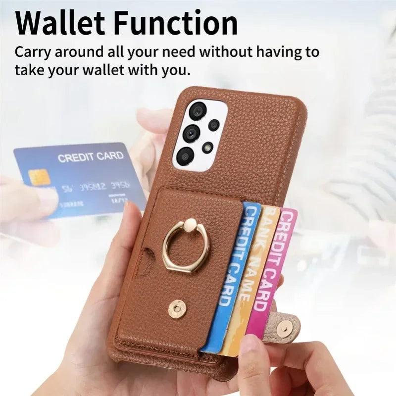 Leather Wallet Phone Case with Ring for Samsung Galaxy Series