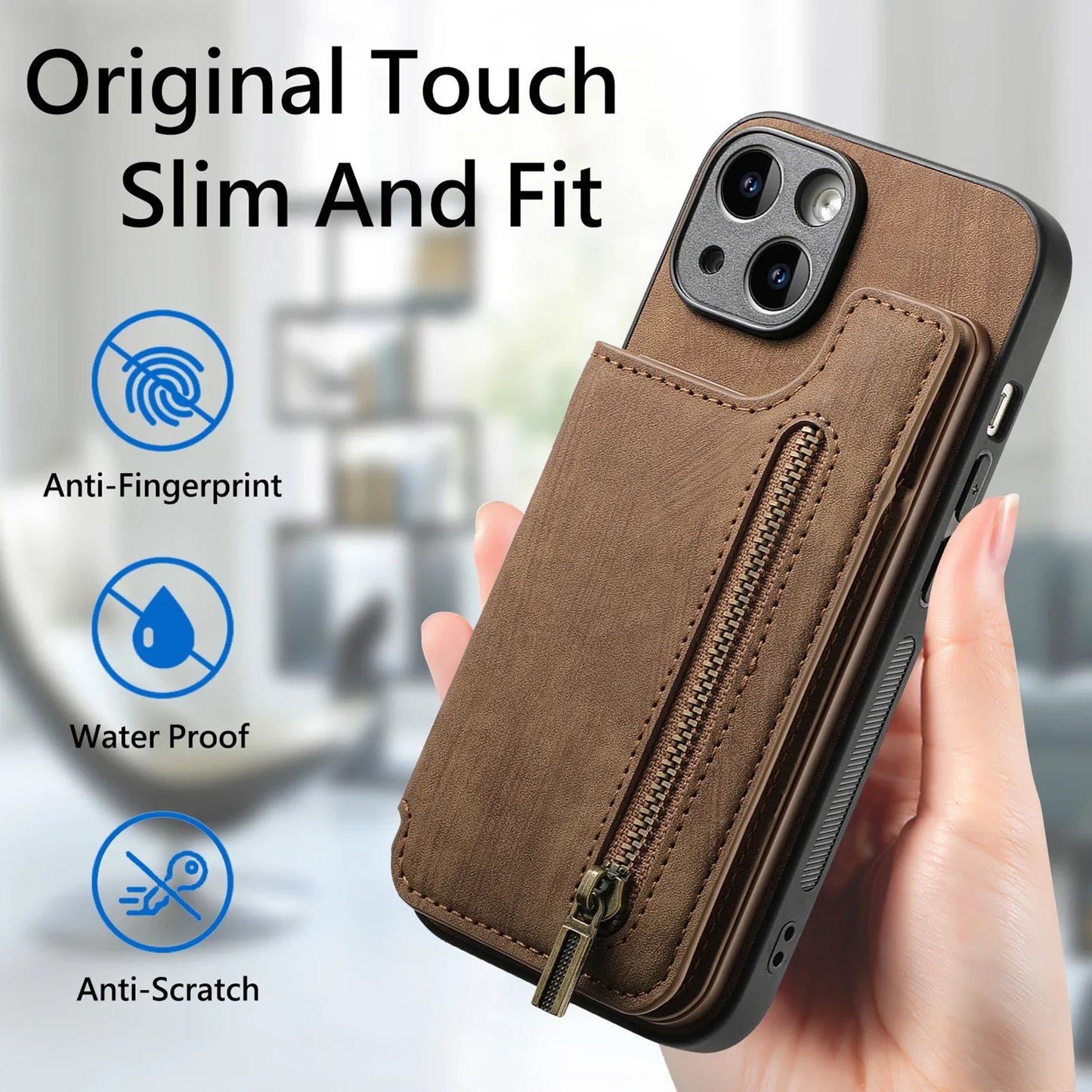 Zipper Wallet Leather Case with Card Slots for iPhone