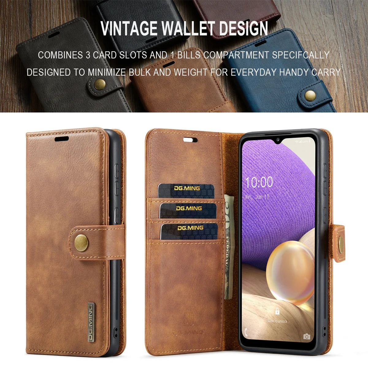 Detachable Magnetic Leather Wallet Case for Samsung Galaxy