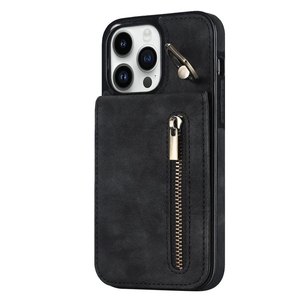 Zipper Wallet Leather Phone Case with Card Holder Kickstand