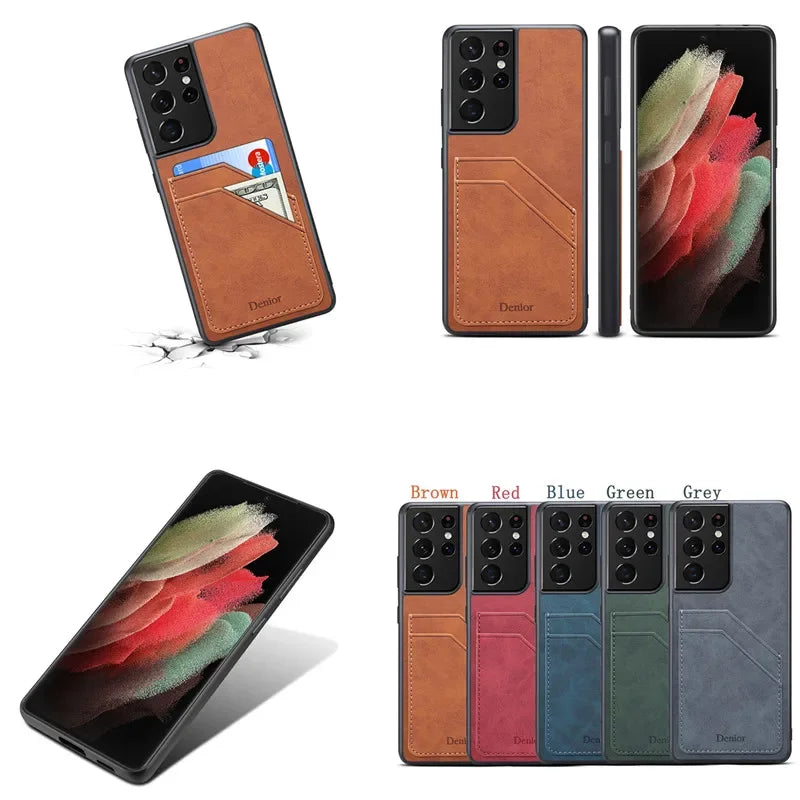 Luxury Leather Samsung Case with Card Holder & Stand