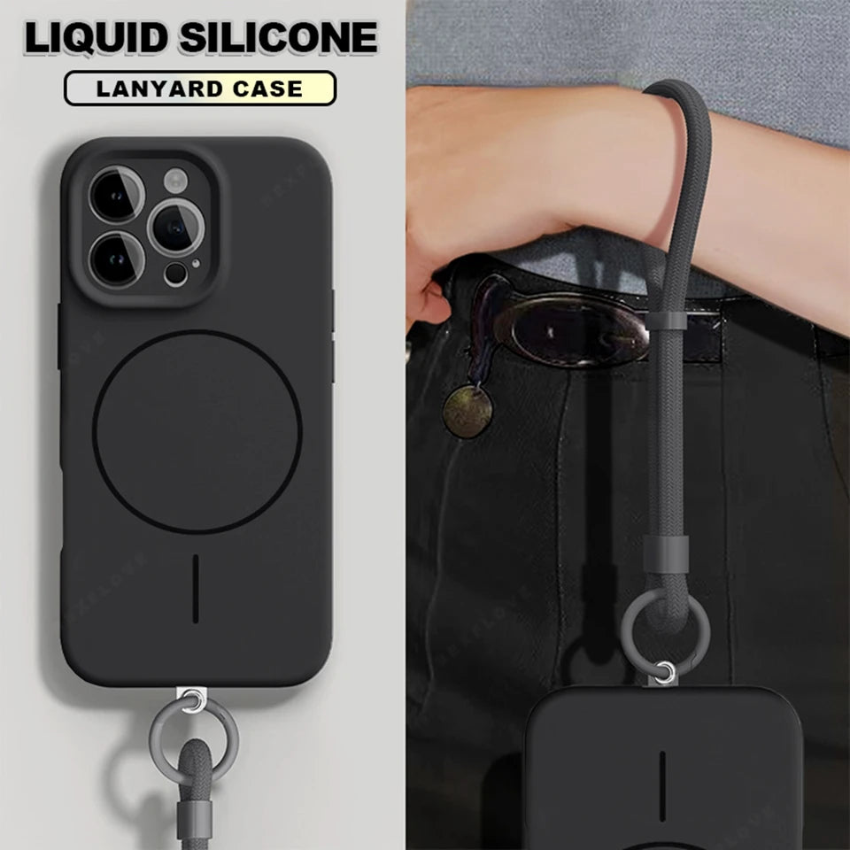 MagSafe Silicone iPhone Case with Adjustable Lanyard Strap