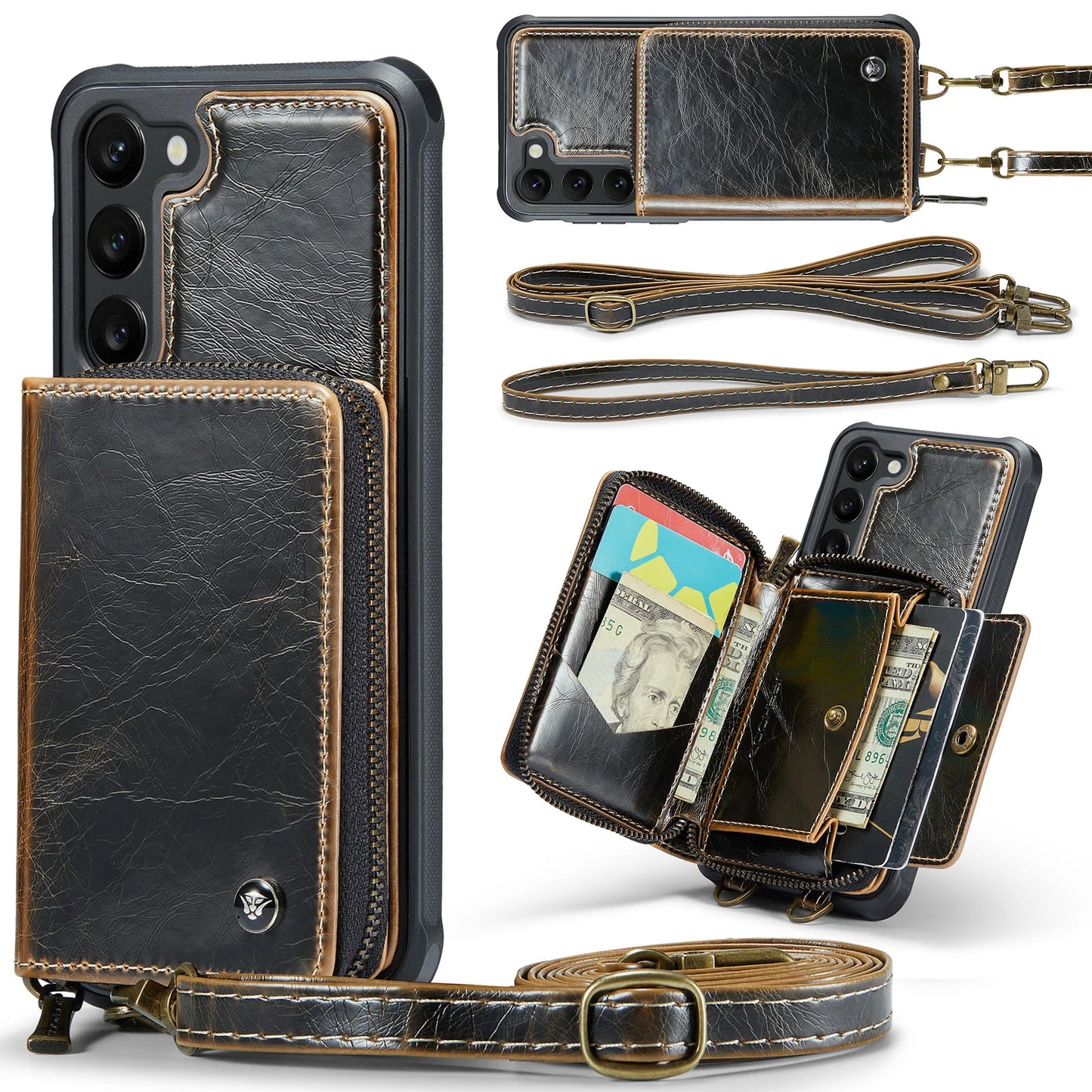 Crossbody Leather Wallet Case with Card Slots for Samsung