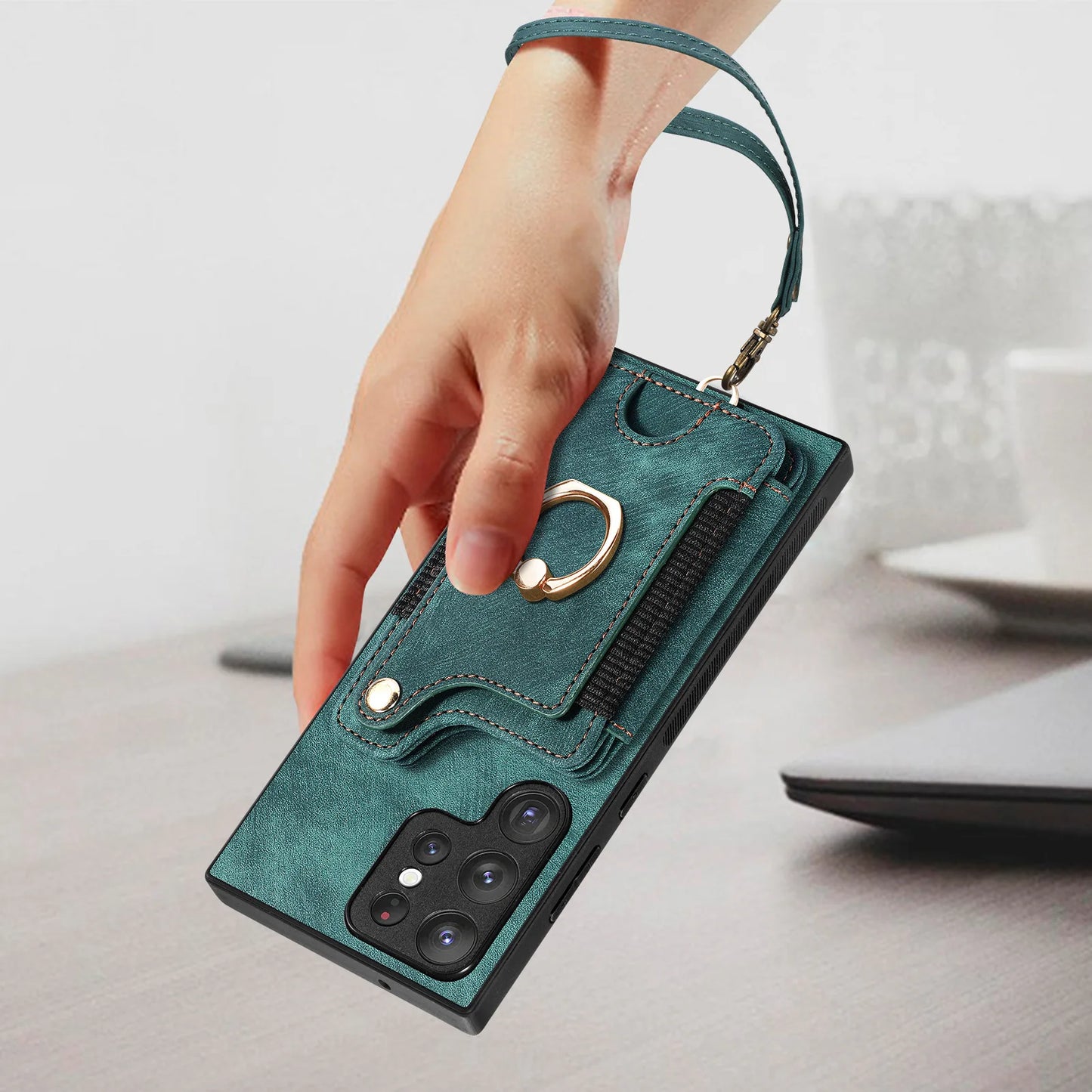 Leather Wallet Phone Case with Ring Holder for Samsung