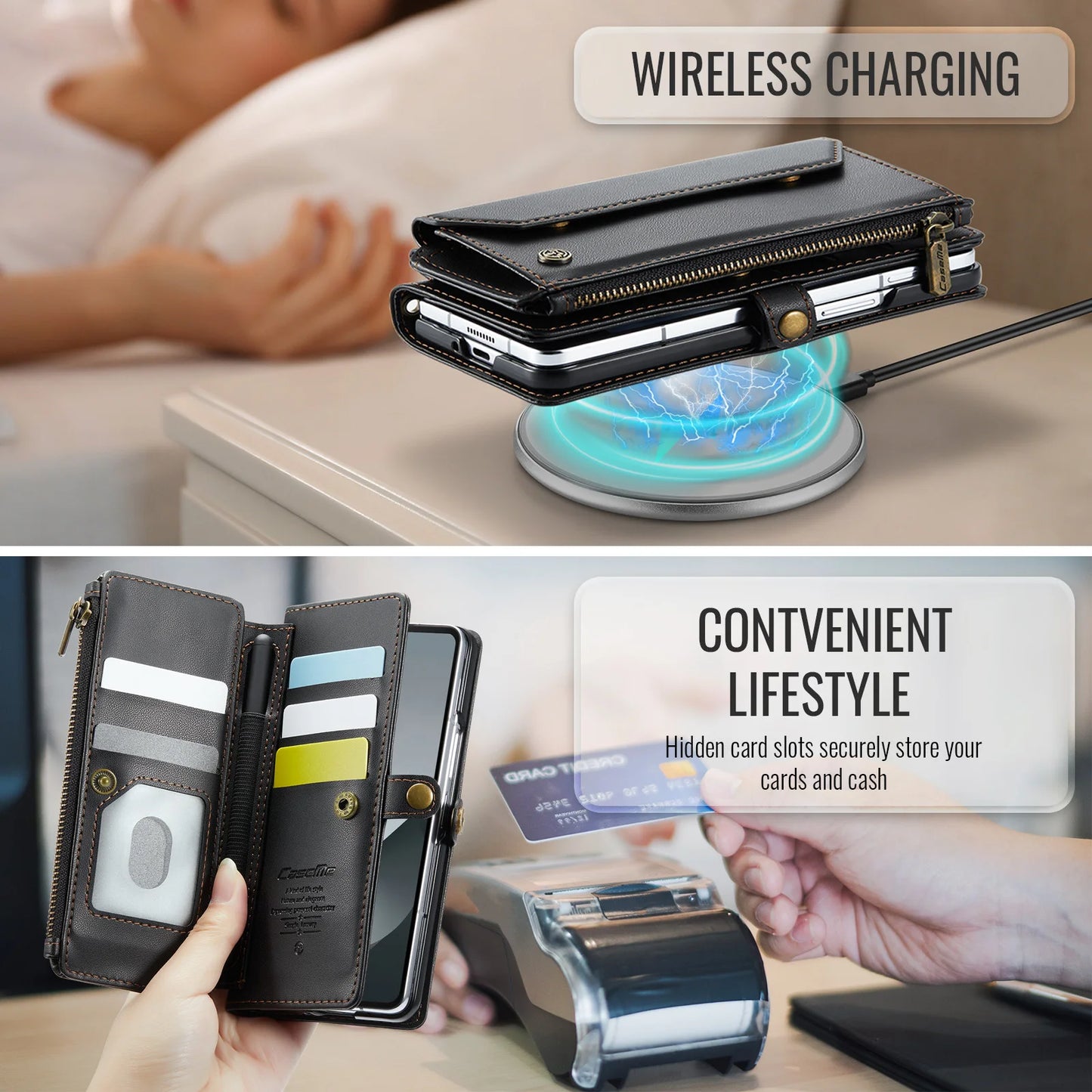 PU Leather Wallet Case with Strap & Card Holder for Galaxy Z Fold