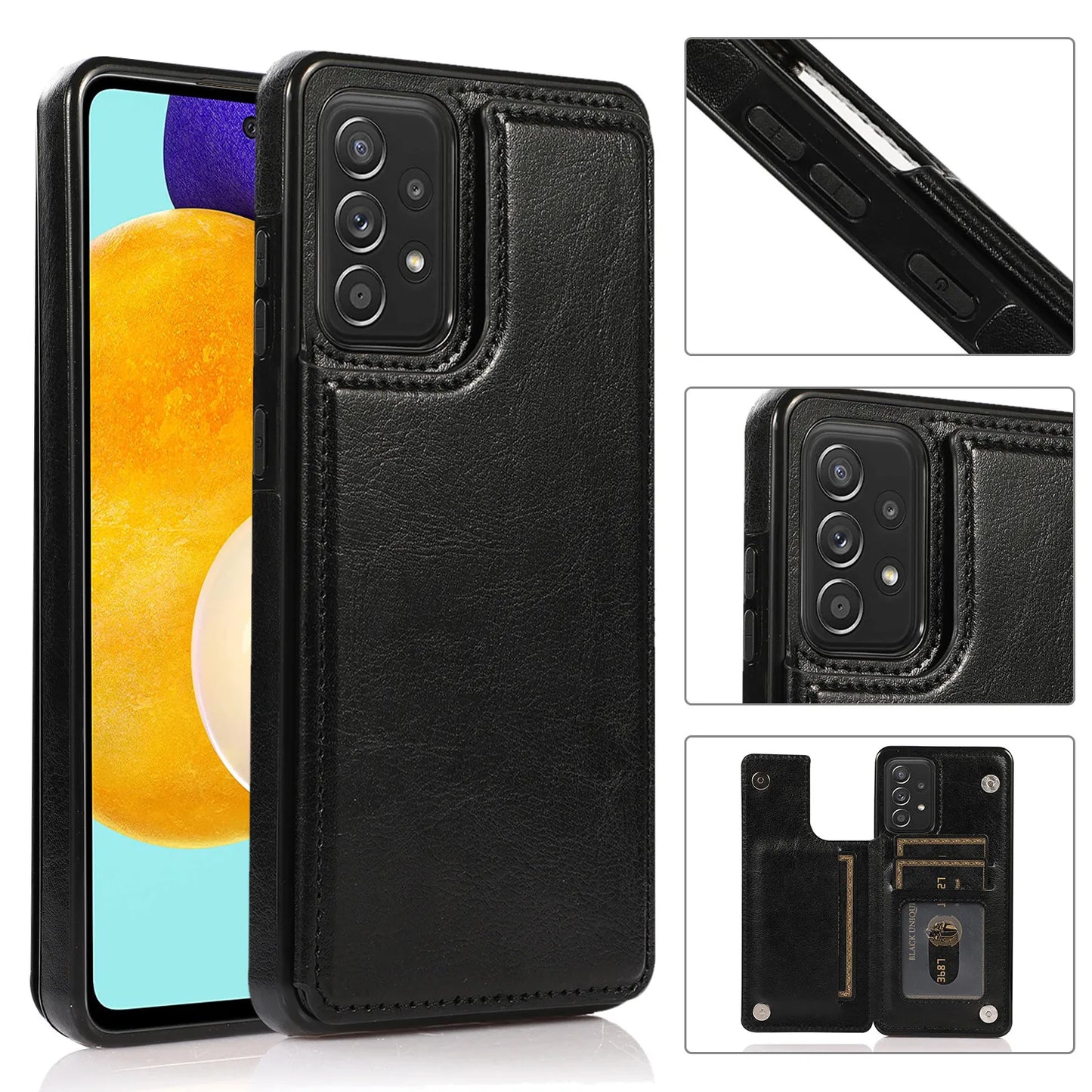 Flip Leather Wallet Case with Card Holder for Samsung
