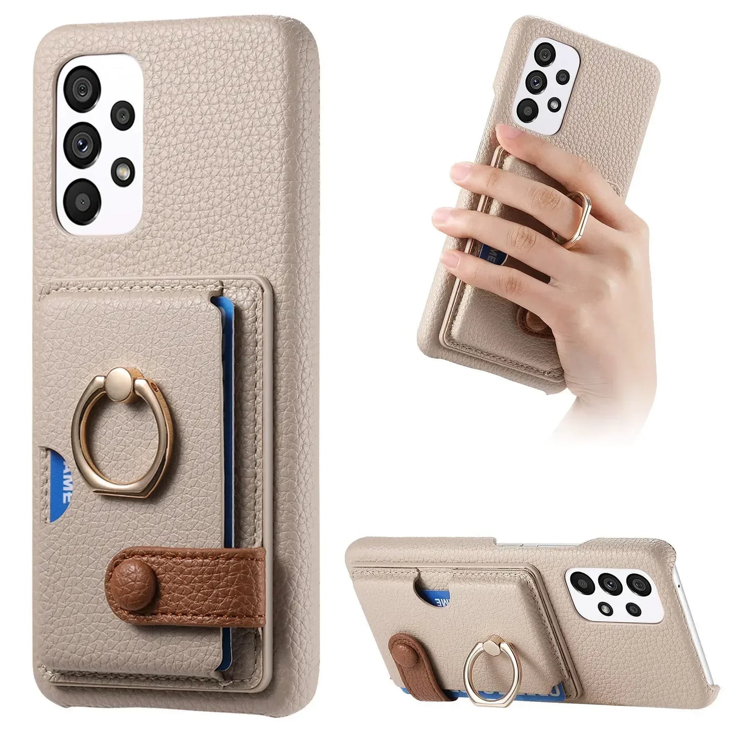 Leather Wallet Phone Case with Ring for Samsung Galaxy Series
