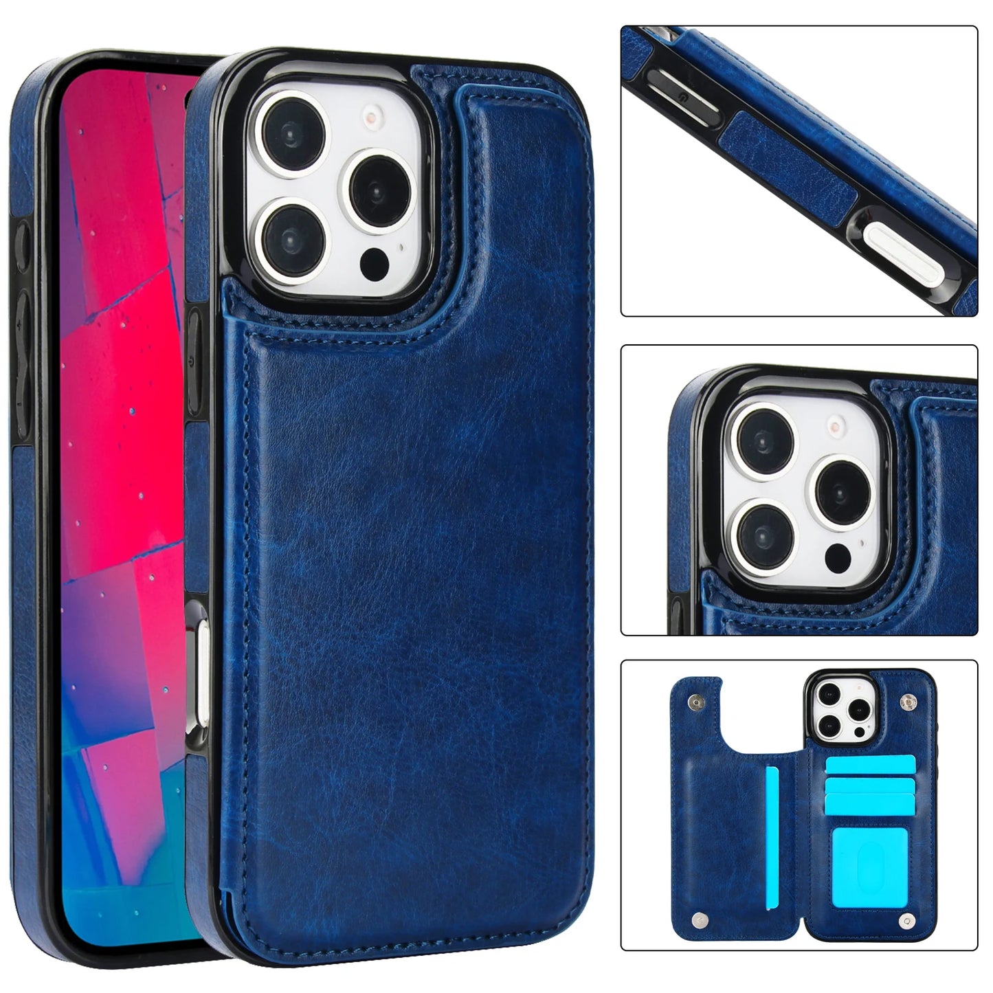 PU Leather Case with Kickstand Card Holder for iPhone - CaseifyTrend