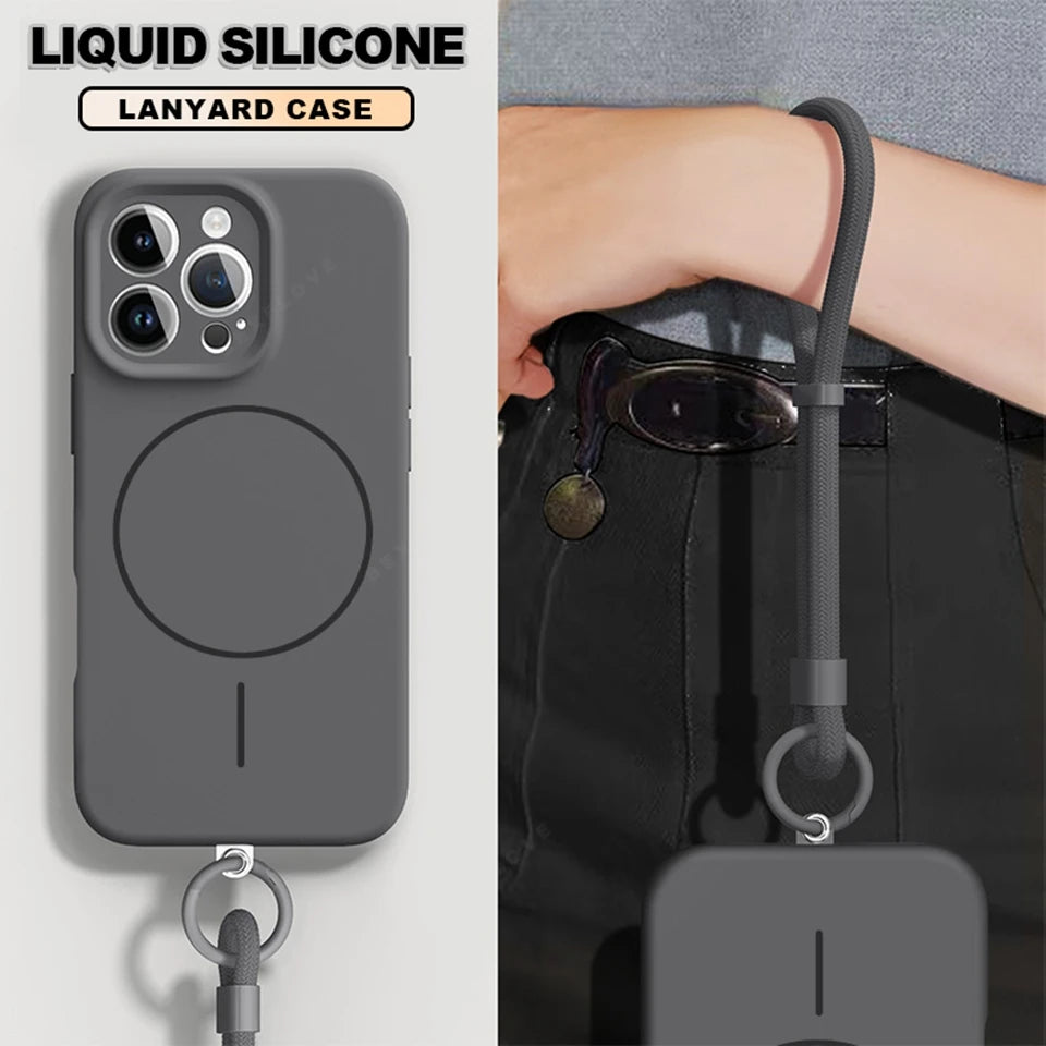 MagSafe Silicone iPhone Case with Adjustable Lanyard Strap