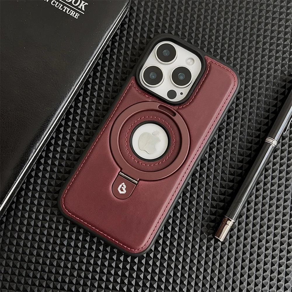 Luxury Leather MagSafe Case with Ring Holder for iPhone