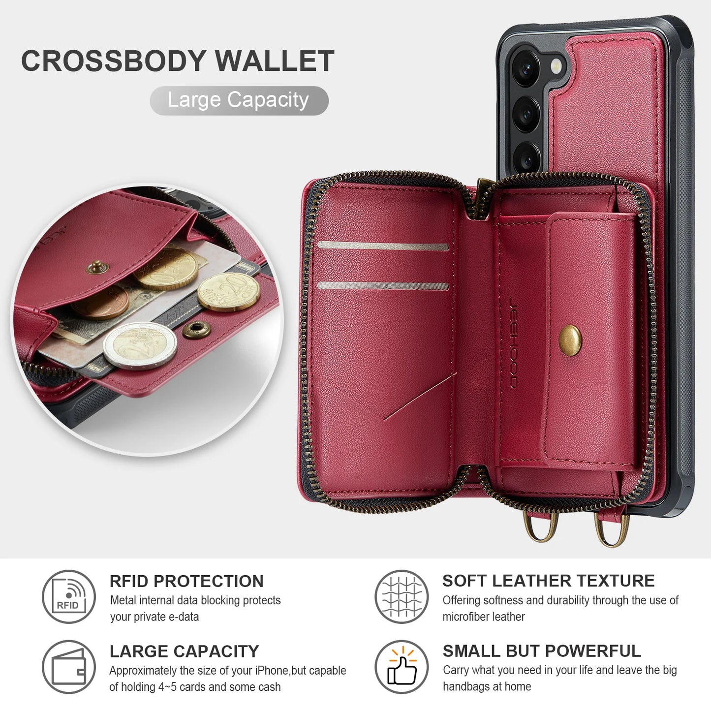 Crossbody Leather Wallet Case with Card Slots for Samsung