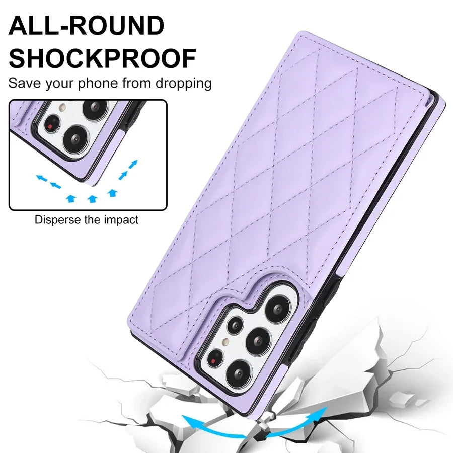 Wallet Flip Leather Case with Double Button for Samsung