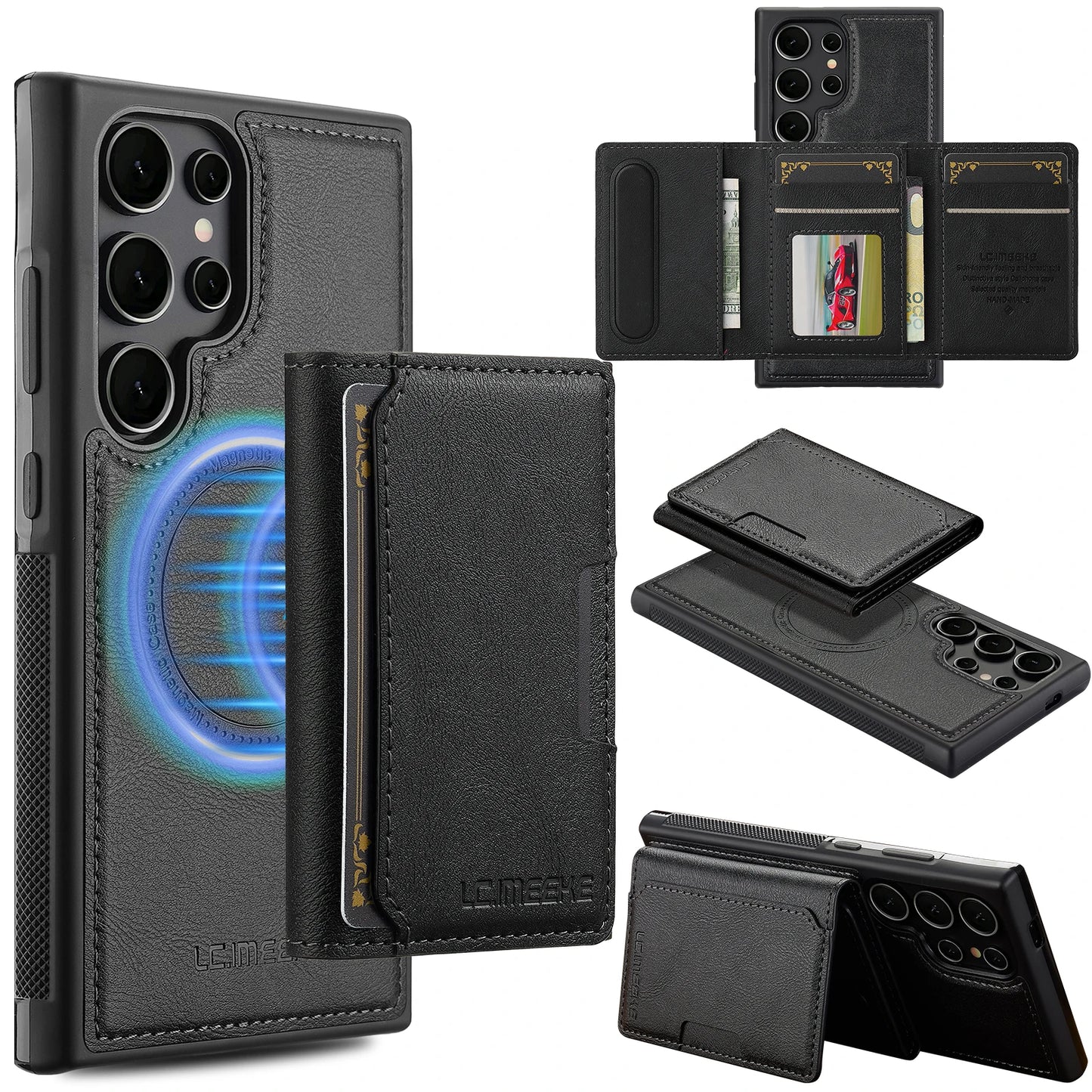 Magnetic Leather Wallet Case with Card Pocket for Samsung