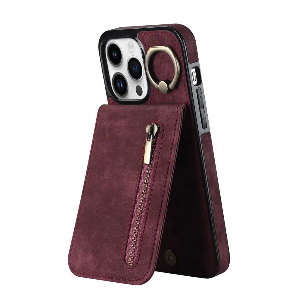 Zipper Wallet Leather Phone Case with Card Holder Kickstand
