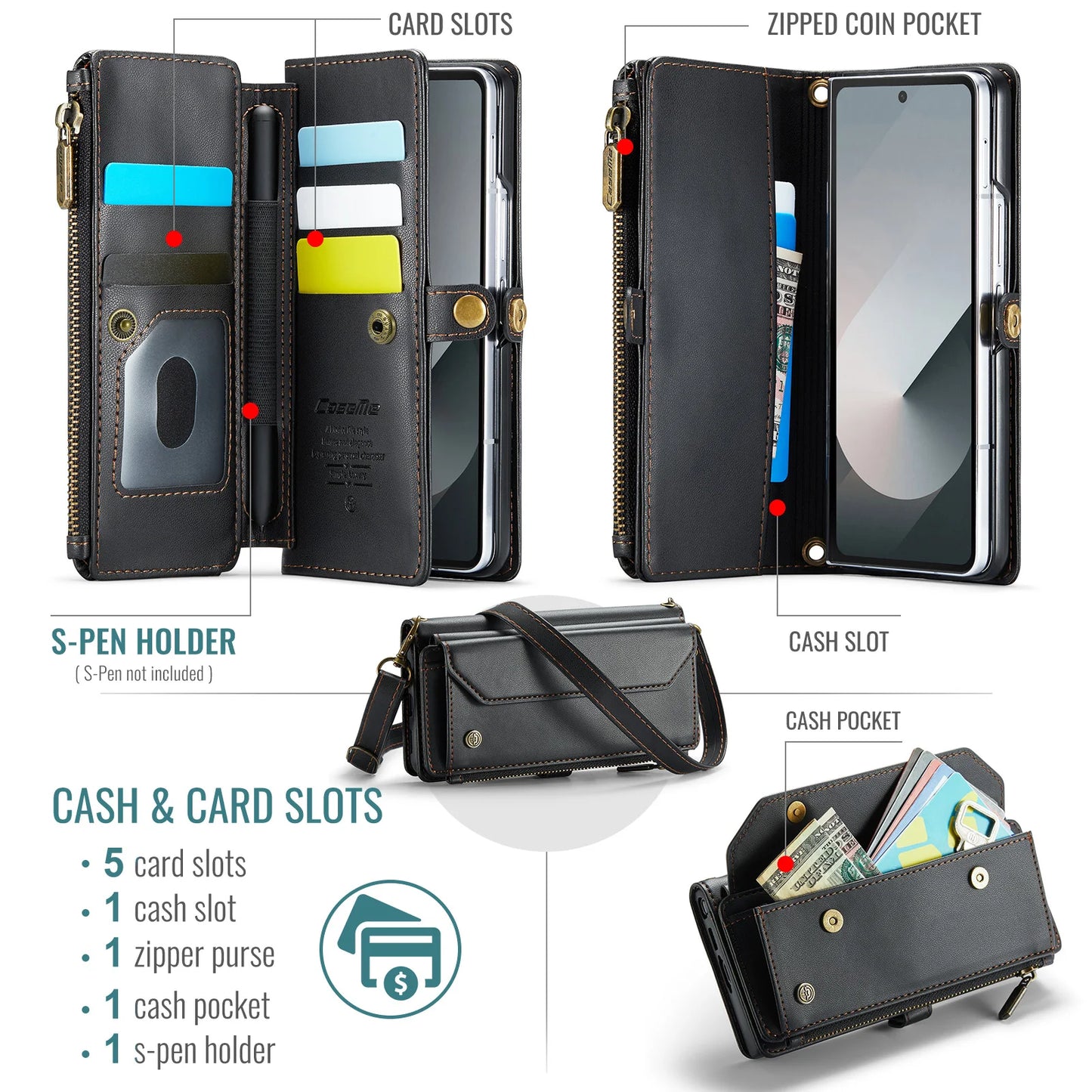 PU Leather Wallet Case with Strap & Card Holder for Galaxy Z Fold