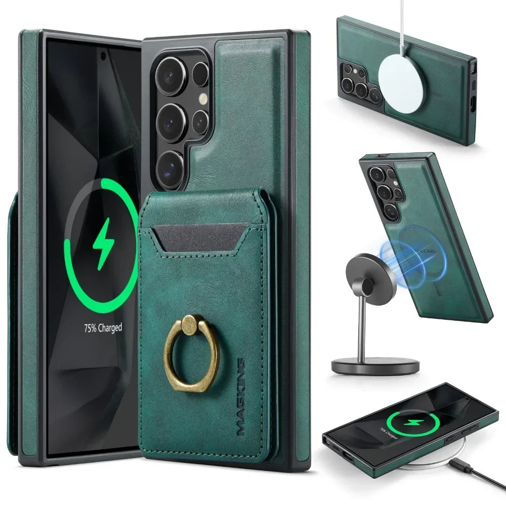 Detachable Magnetic Leather Wallet Case with Card Holder for Samsung