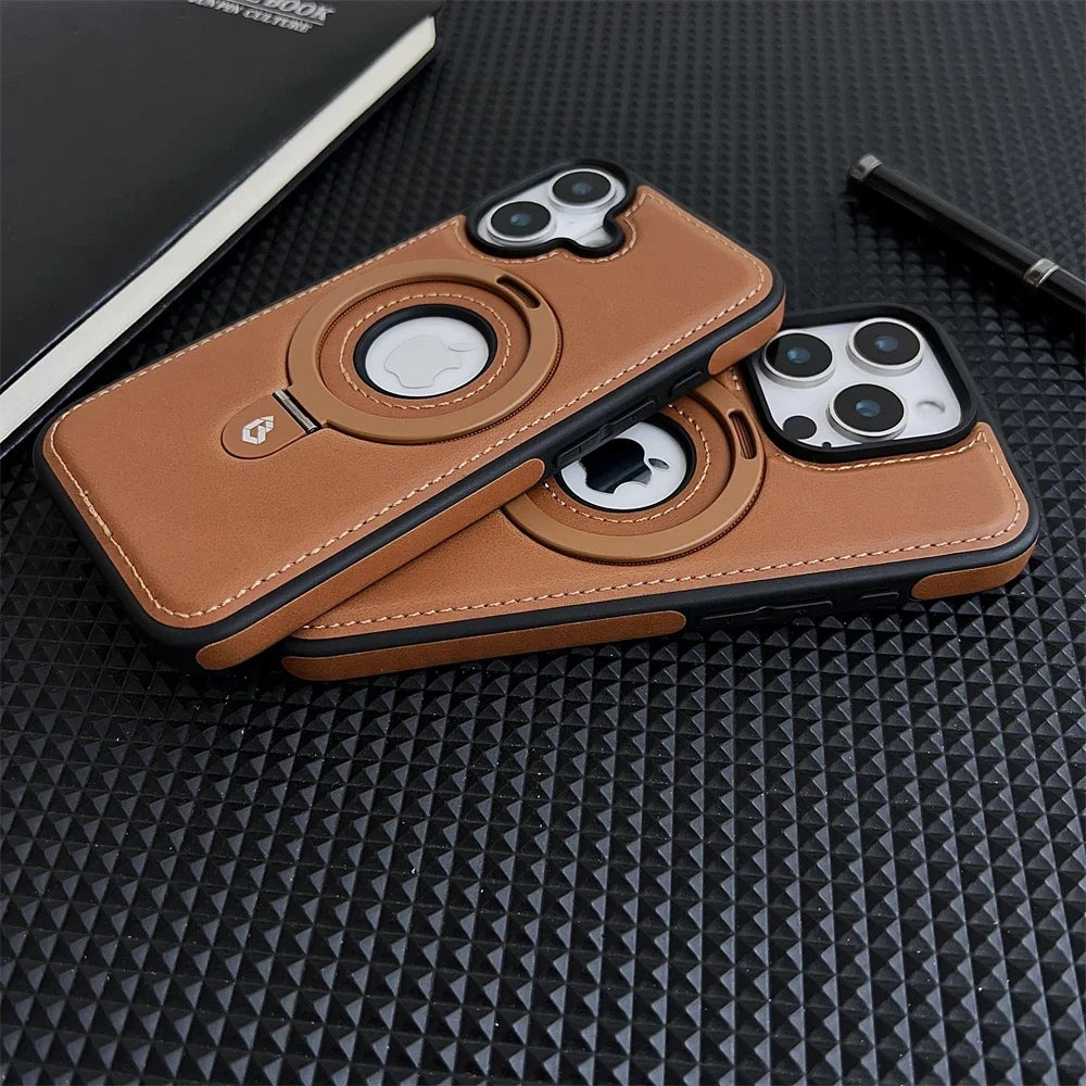 Luxury Leather MagSafe Case with Ring Holder for iPhone
