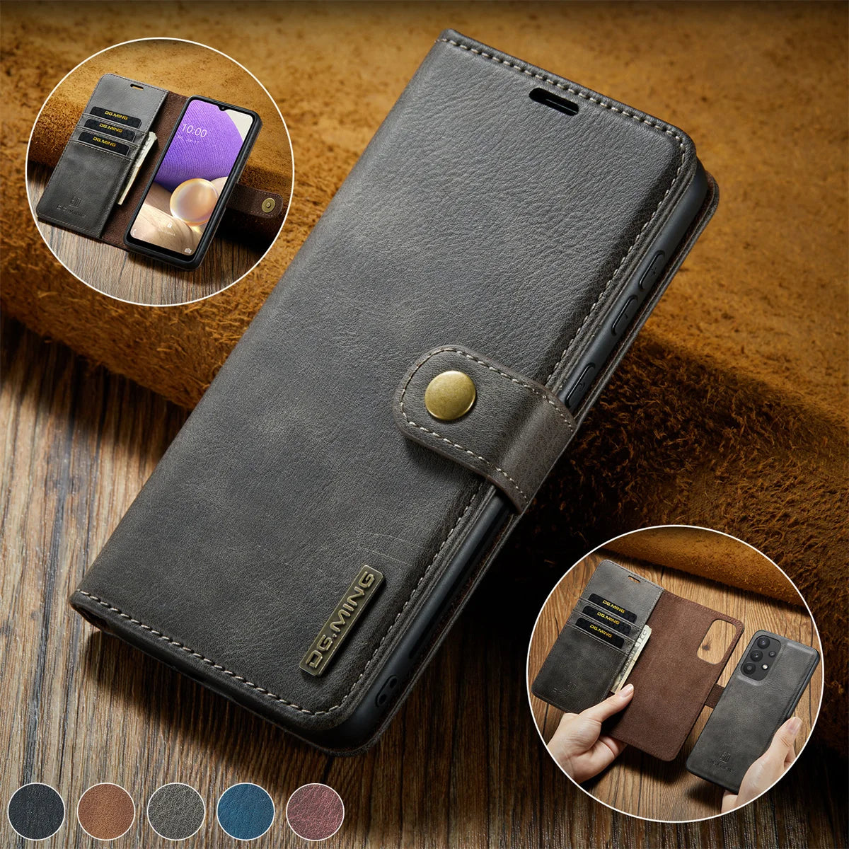 Detachable Magnetic Leather Wallet Case for Samsung Galaxy