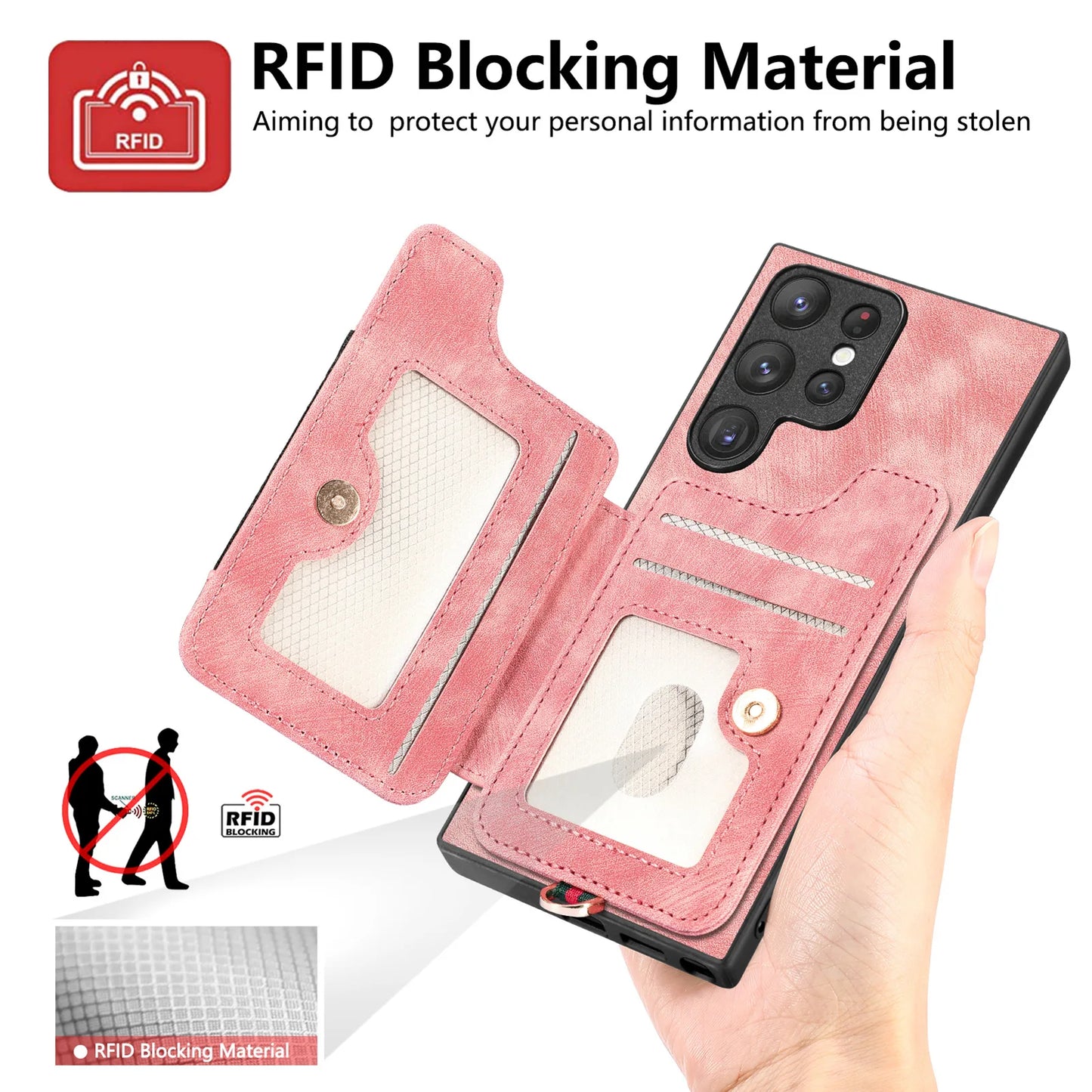Leather Wallet Phone Case with Ring Holder for Samsung