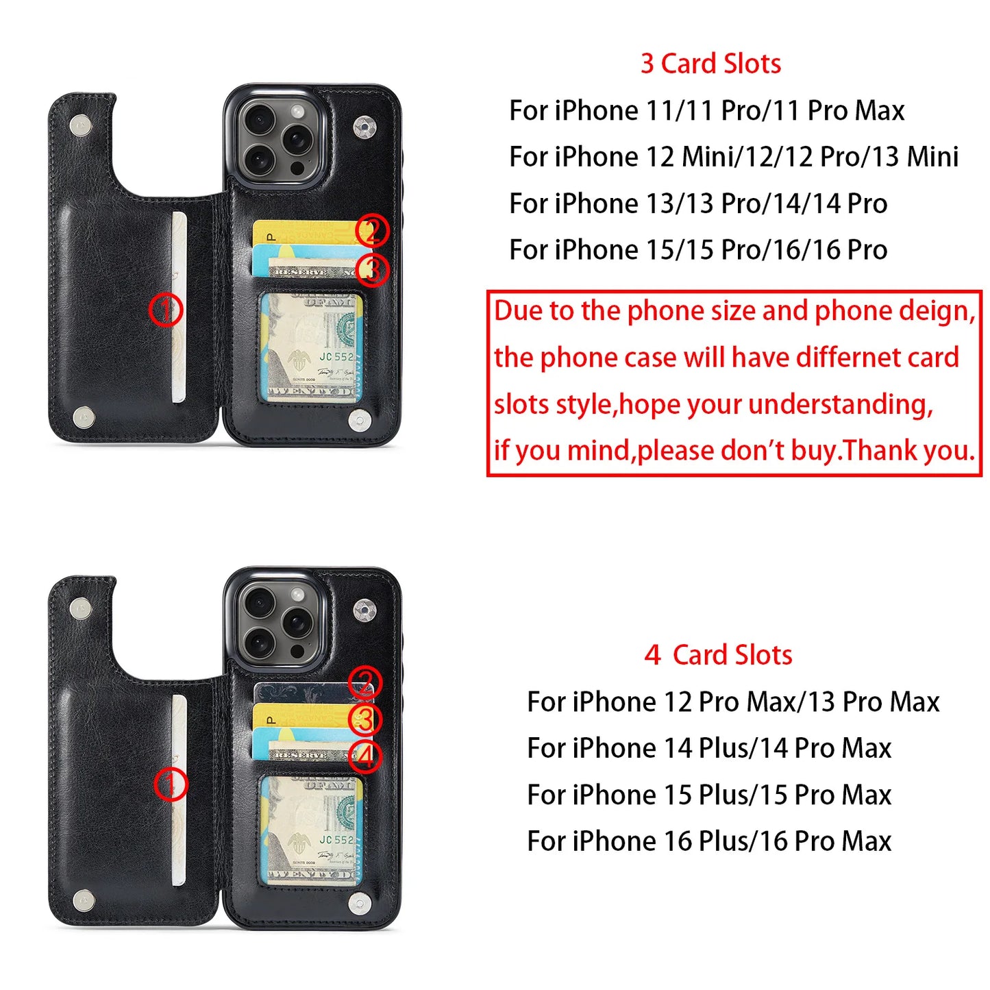 PU Leather Case with Kickstand Card Holder for iPhone - CaseifyTrend