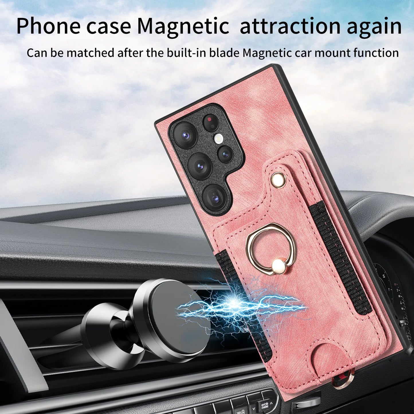 Leather Wallet Phone Case with Ring Holder for Samsung