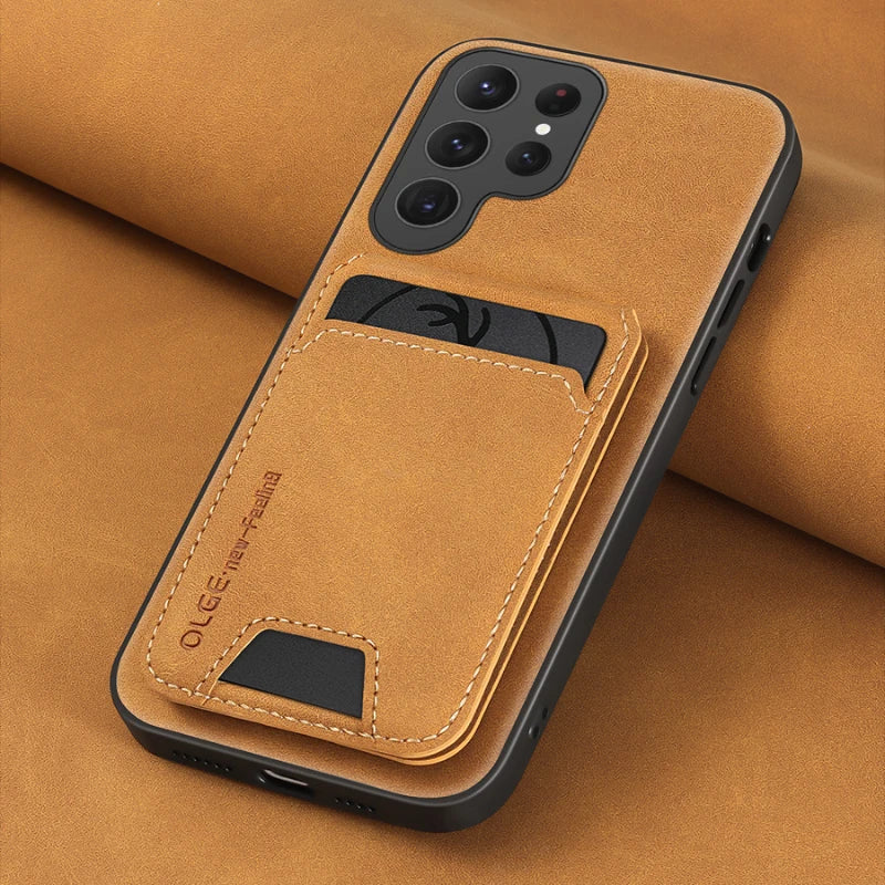Solid Color Leather Wallet Phone Case with Card Slot for Samsung