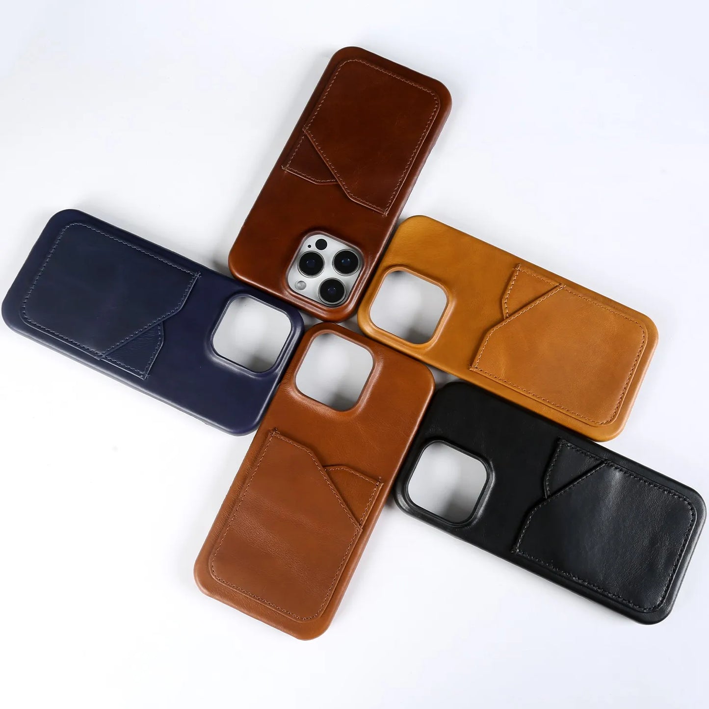 Vintage Genuine Leather iPhone Case with Card Slot Full Cover