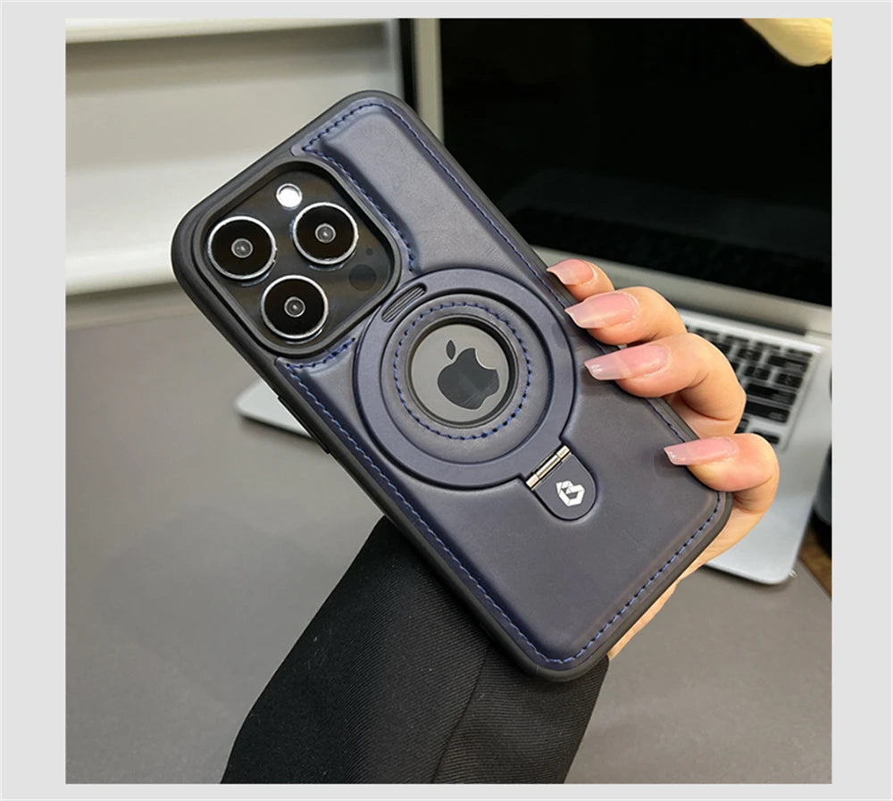Luxury Magnetic Stand Ring PU Leather Case for iPhone - CaseifyTrend