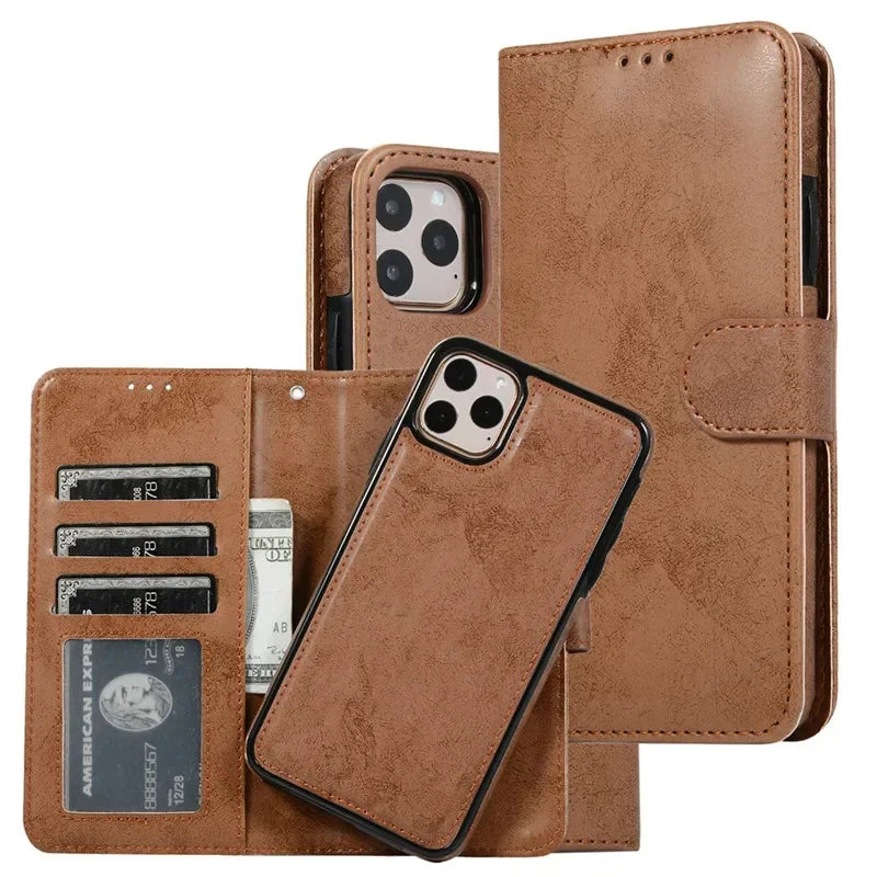 Luxury Leather Flip Wallet Card Case for iPhone