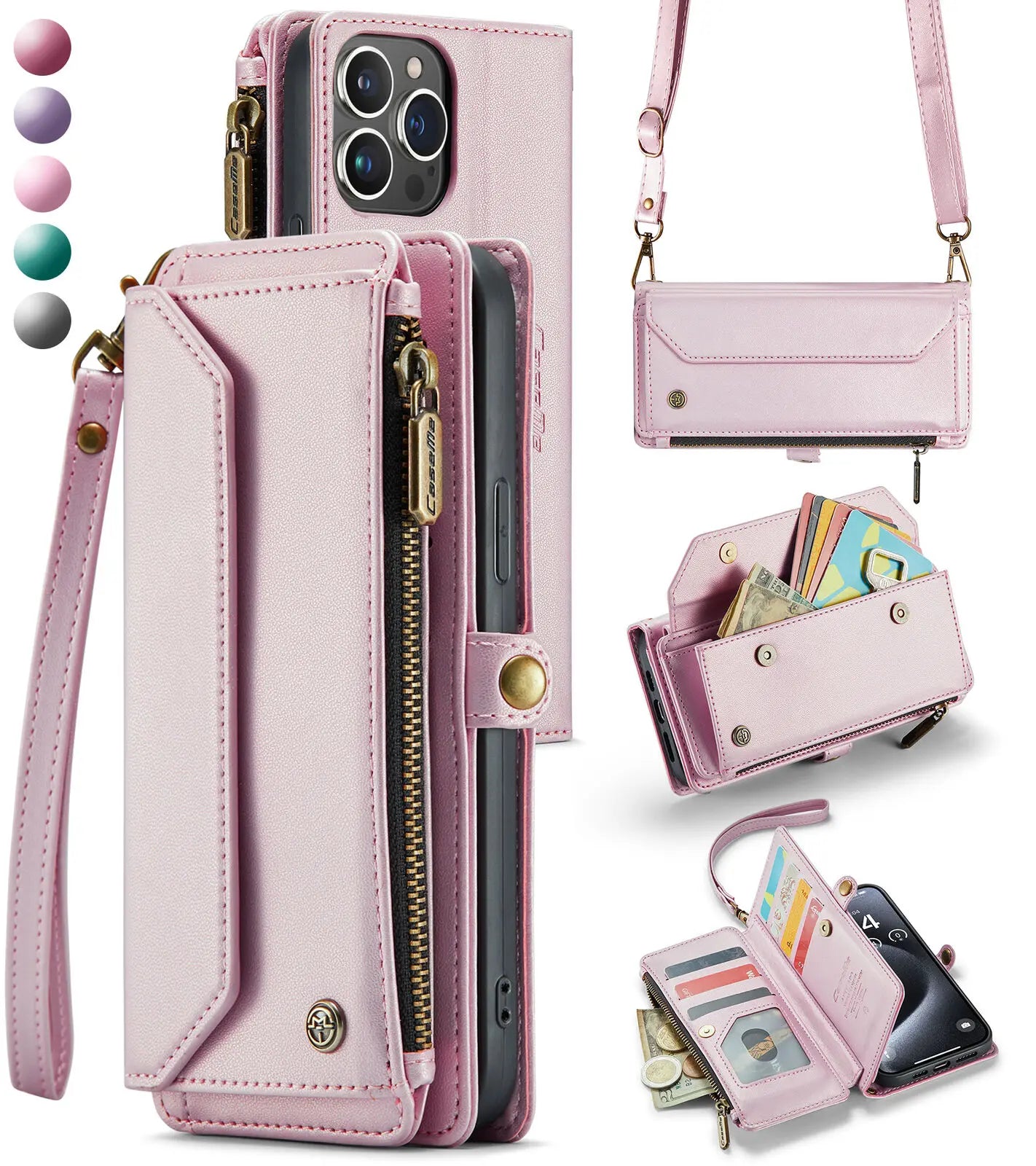 Crossbody Wallet Phone Case with Card Holder for iPhone
