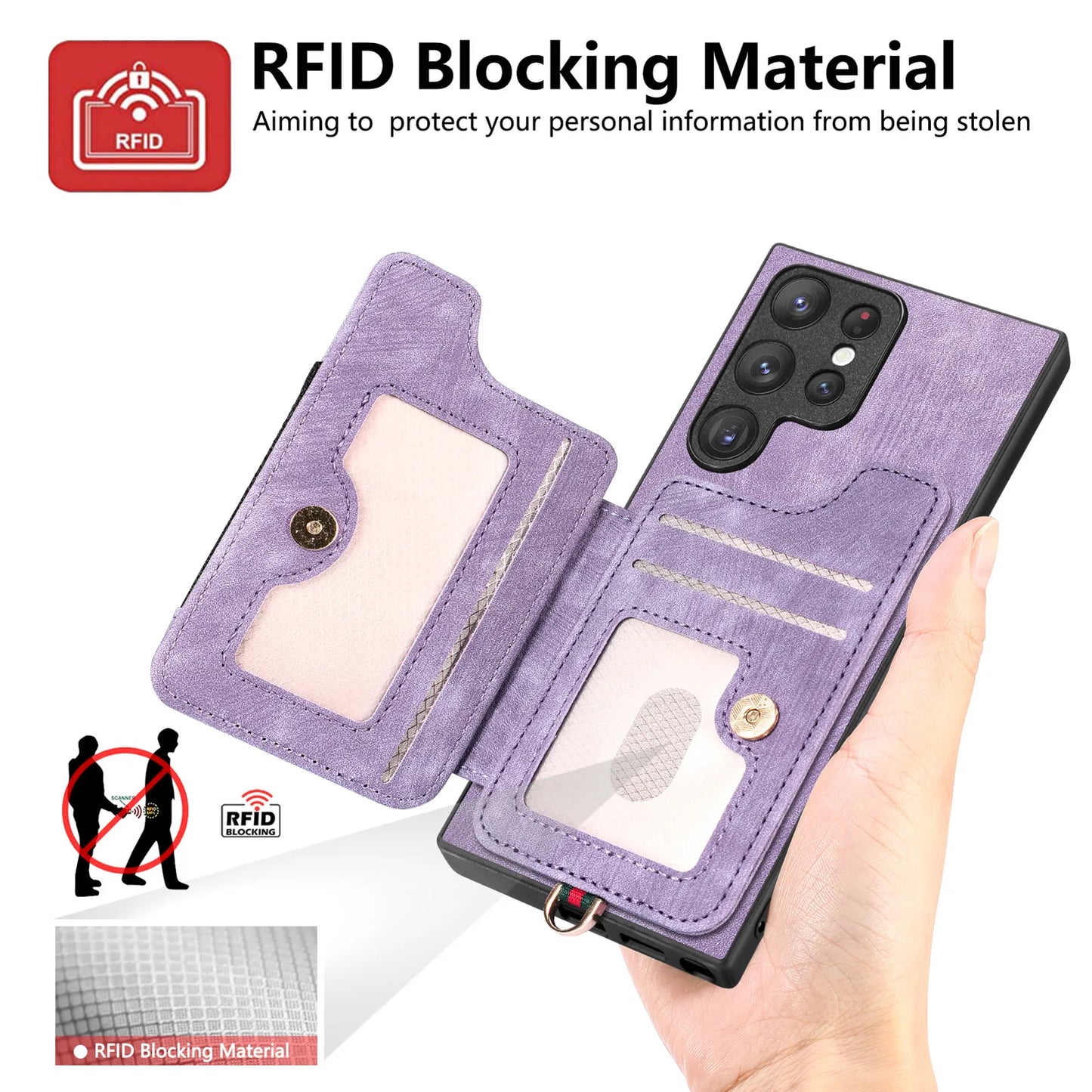 Leather Wallet Phone Case with Ring Holder for Samsung
