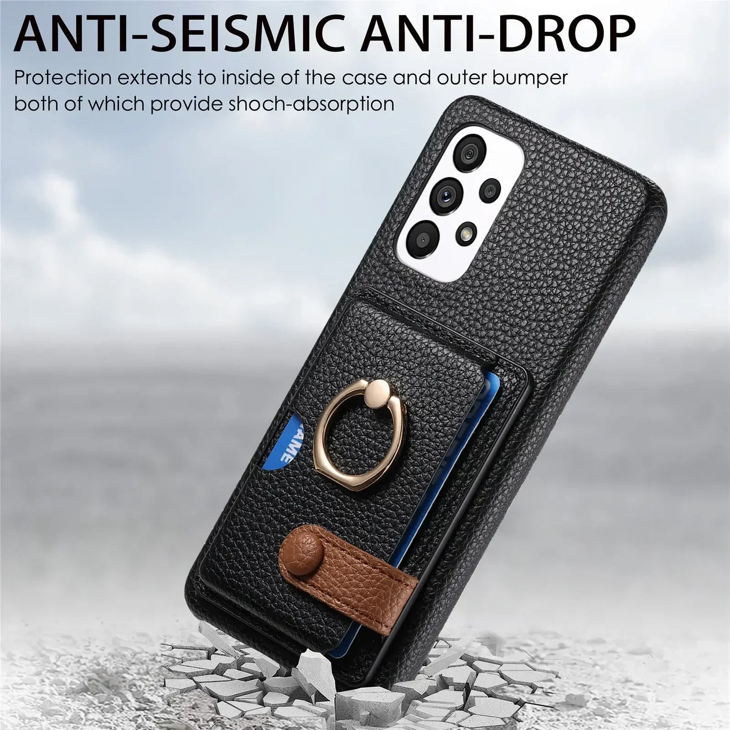 Leather Wallet Phone Case with Ring for Samsung Galaxy Series
