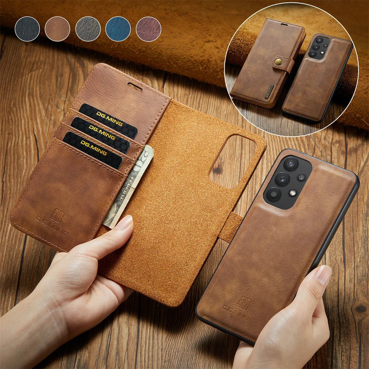 Detachable Magnetic Leather Wallet Case for Samsung Galaxy
