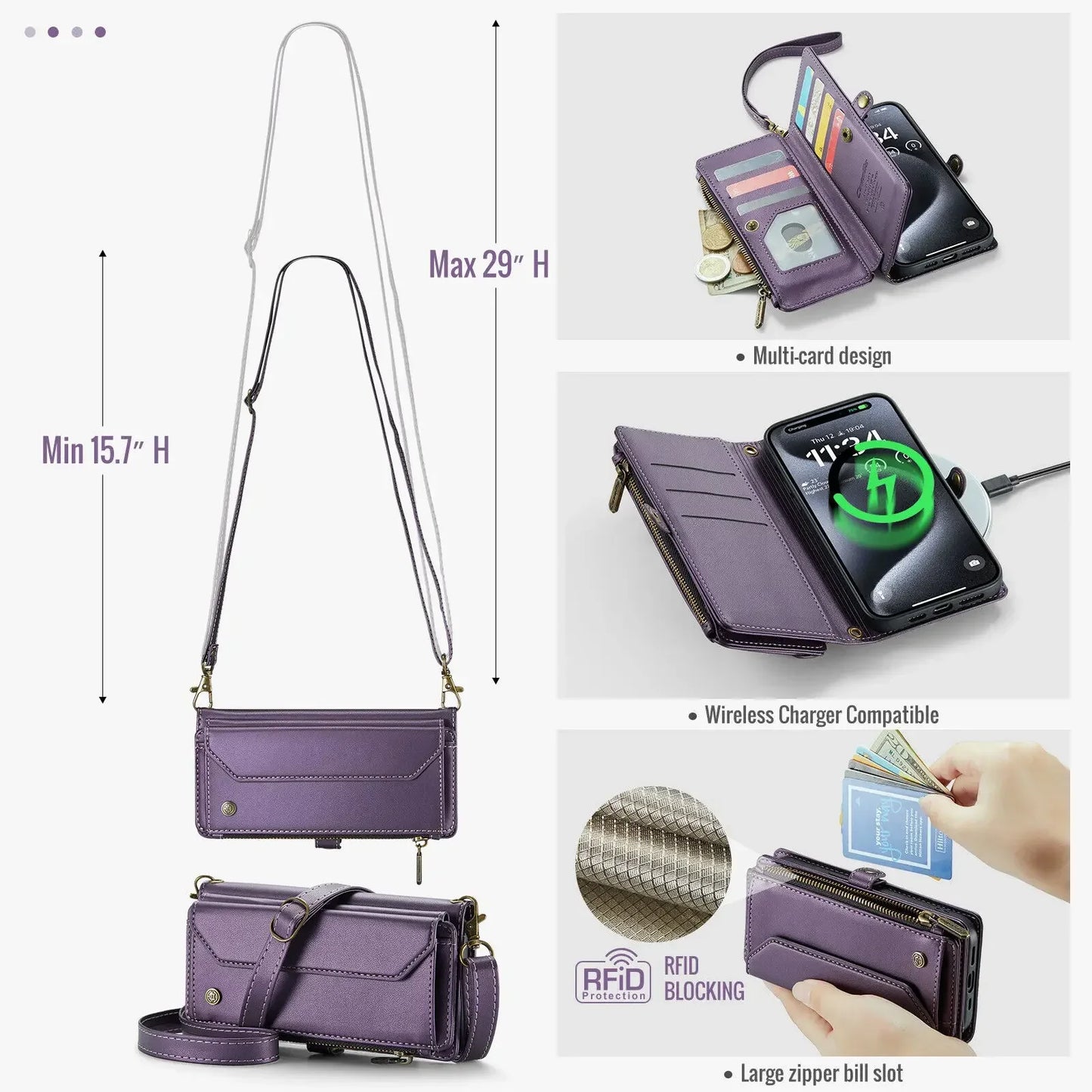 Crossbody Wallet Phone Case with Card Holder for iPhone