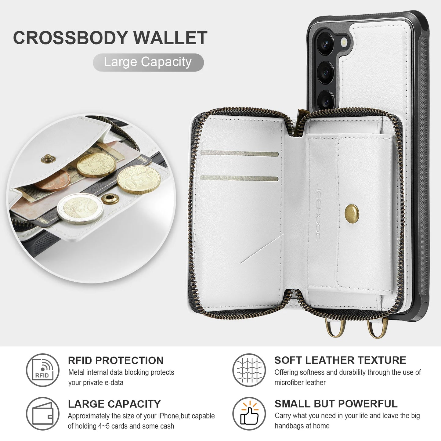 Crossbody Leather Wallet Case with Card Slots for Samsung