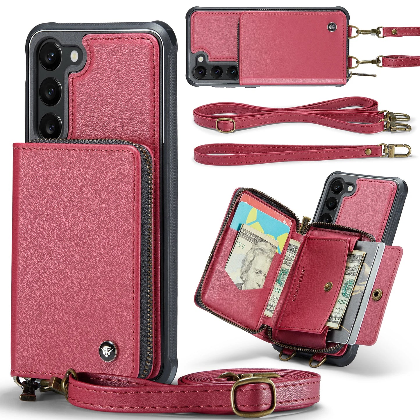 Crossbody Leather Wallet Case with Card Slots for Samsung