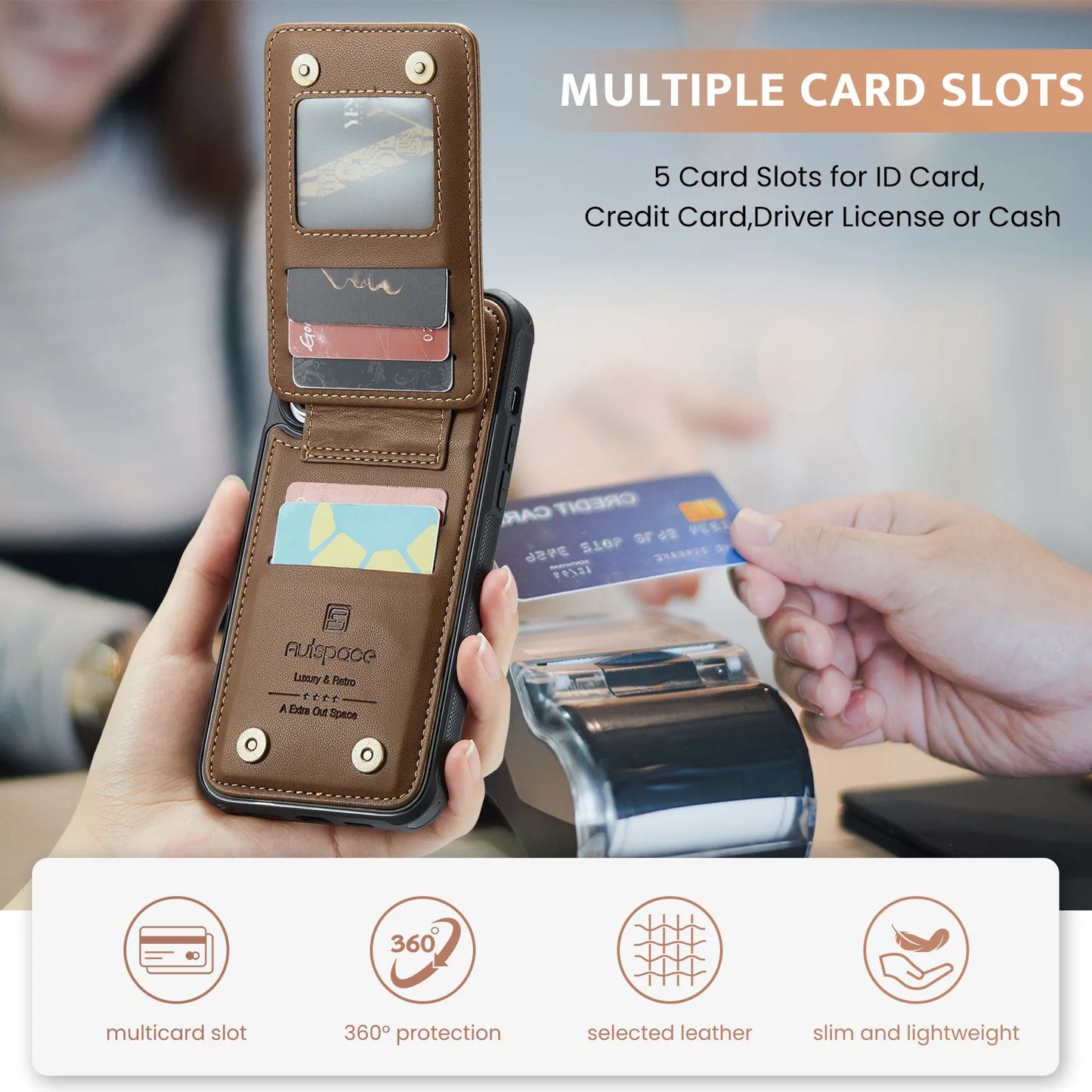 Magnetic Leather Wallet Case with Card Holder for iPhone