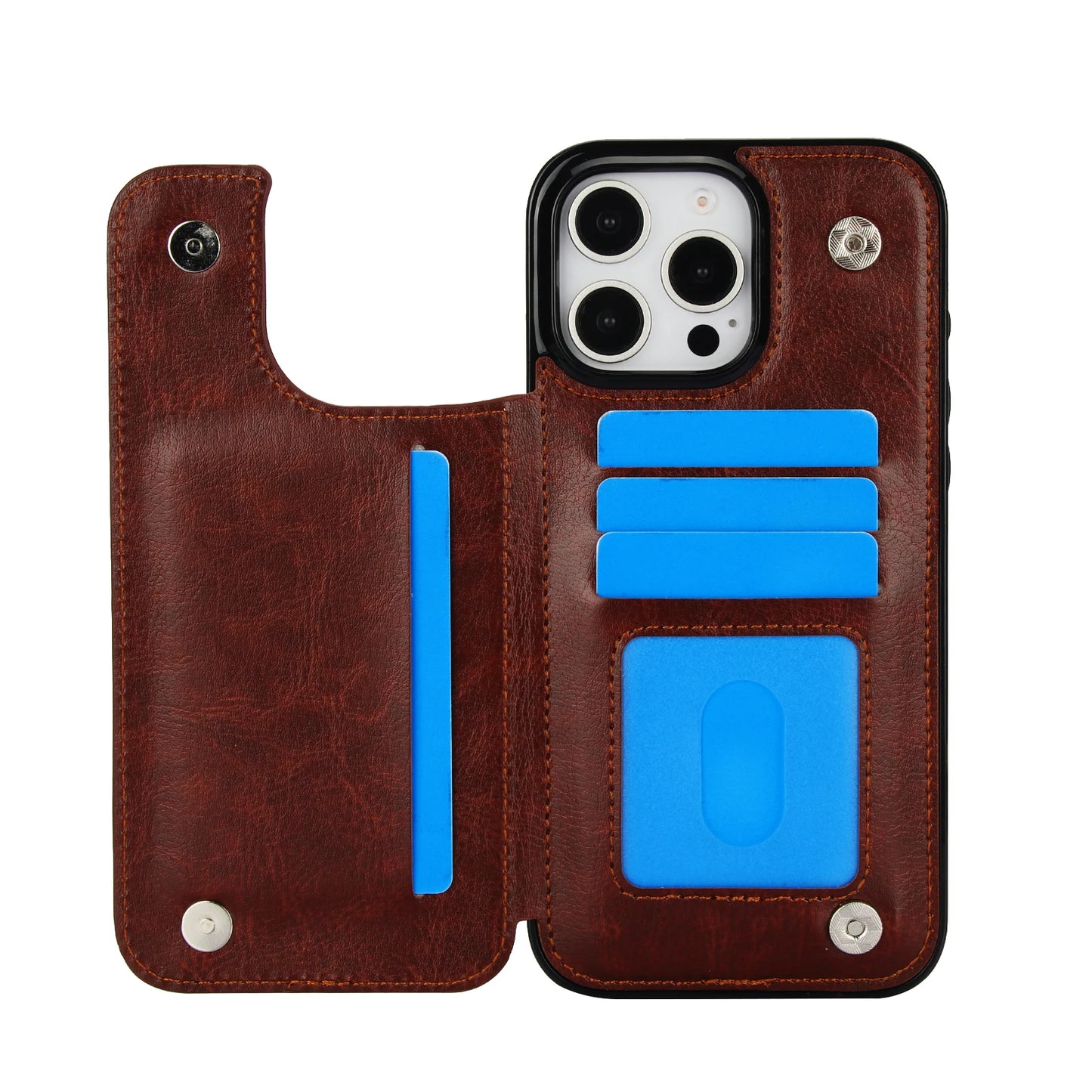 PU Leather Case with Kickstand Card Holder for iPhone - CaseifyTrend